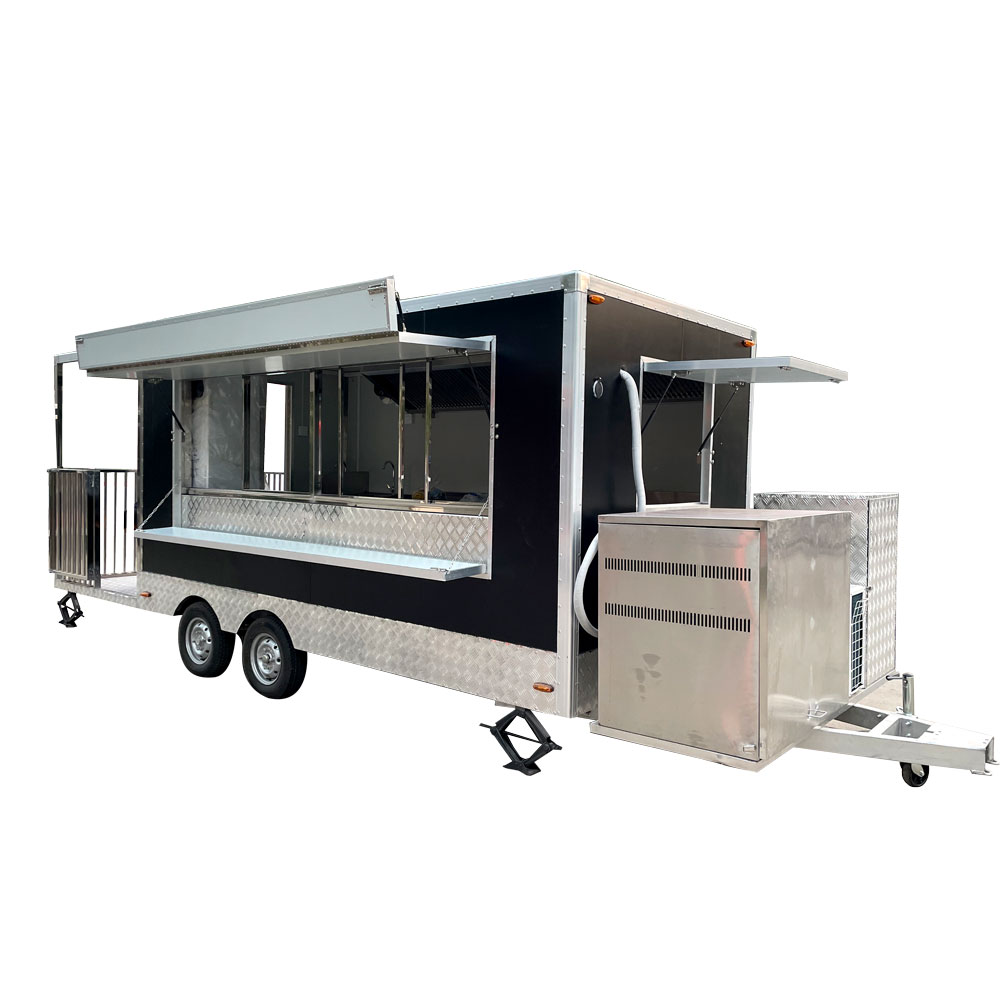 5.5m (18ft) Black square shape food trailer with porch