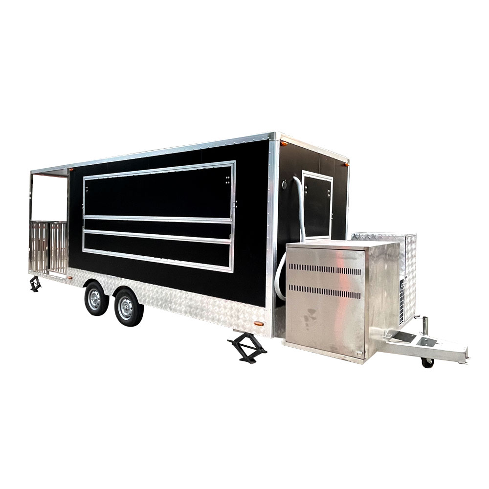 5.5m (18ft) Black square shape food trailer with porch