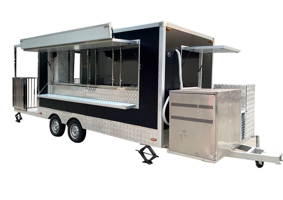 5.5m (18ft) Black square shape food trailer with porch