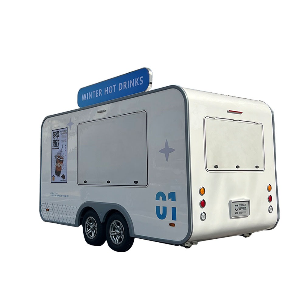 Blue and white portable food truck