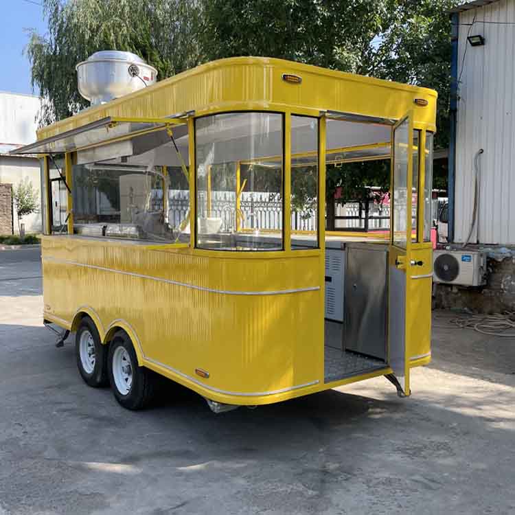 Yellow four-wheel portable food truck trailer