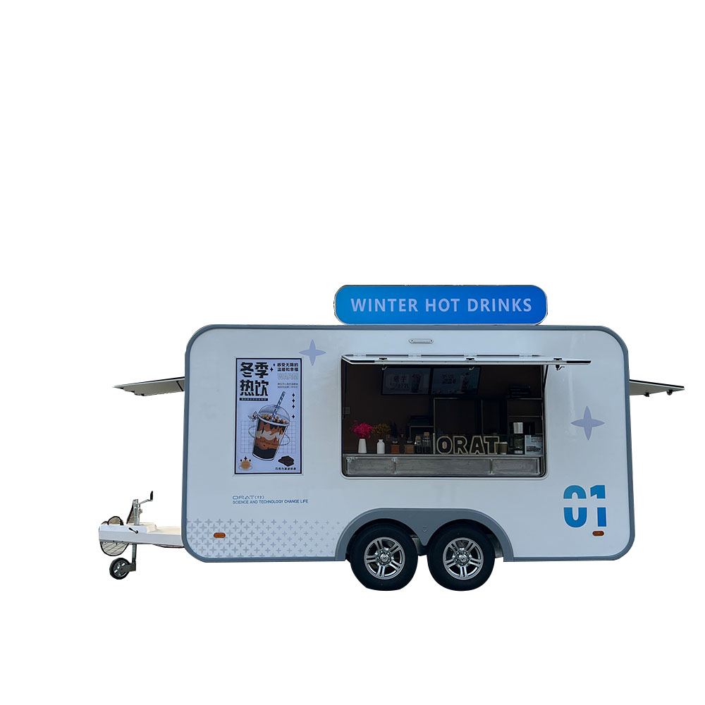 Blue and white portable food truck
