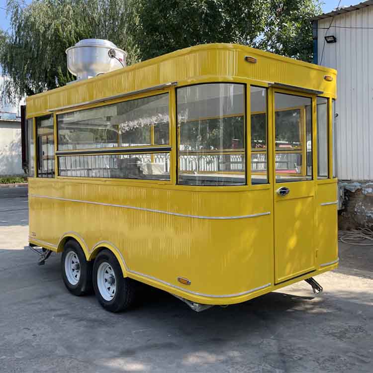 Yellow four-wheel portable food truck trailer