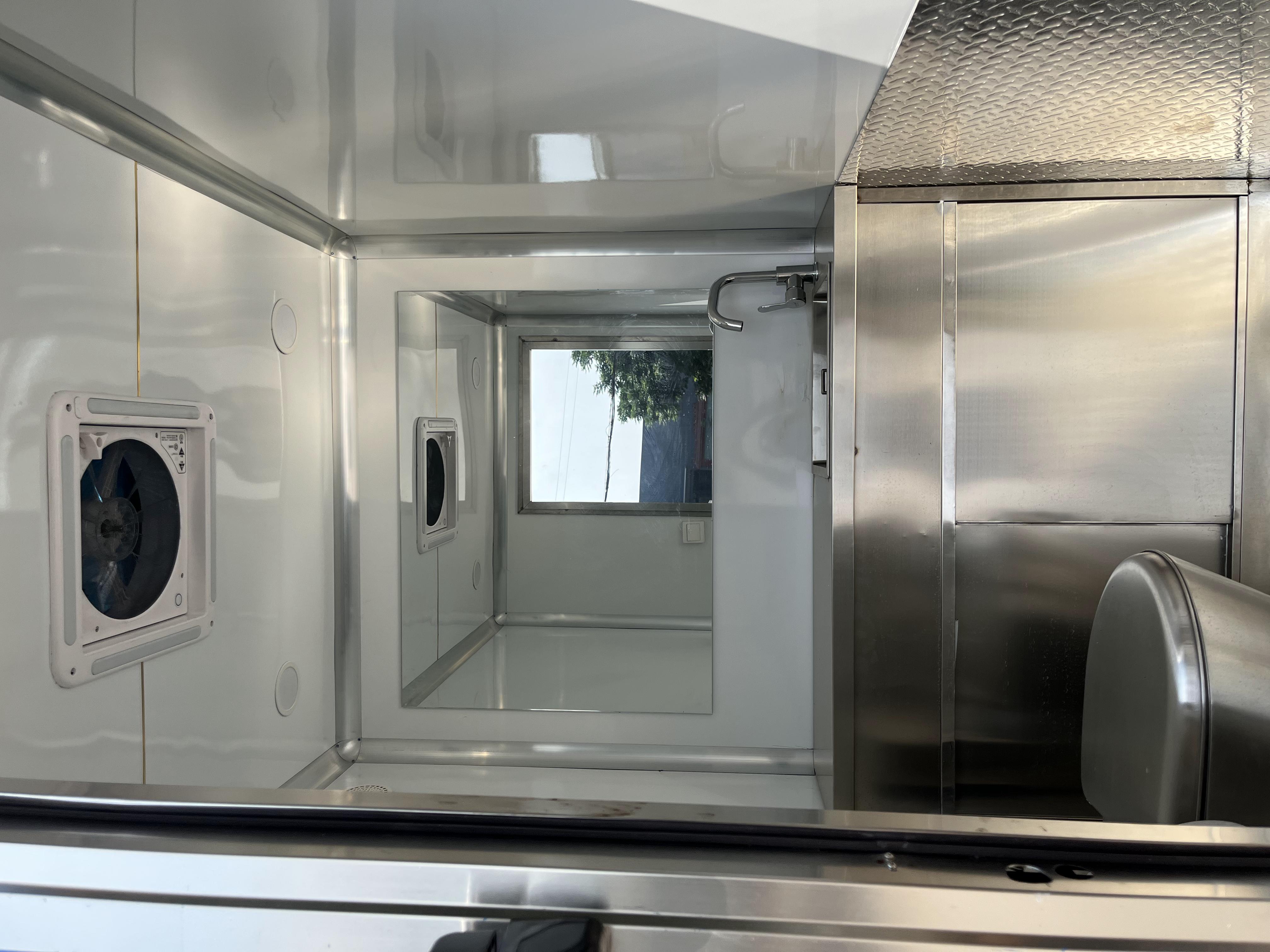 Blue Portable toilet trailer