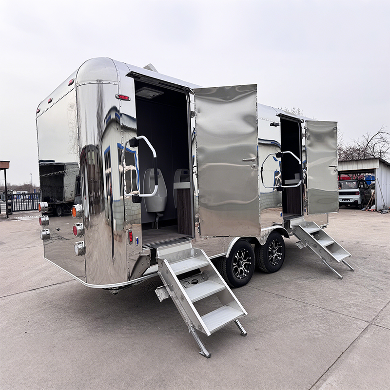 Deluxe stainless steel portable toilet trailer