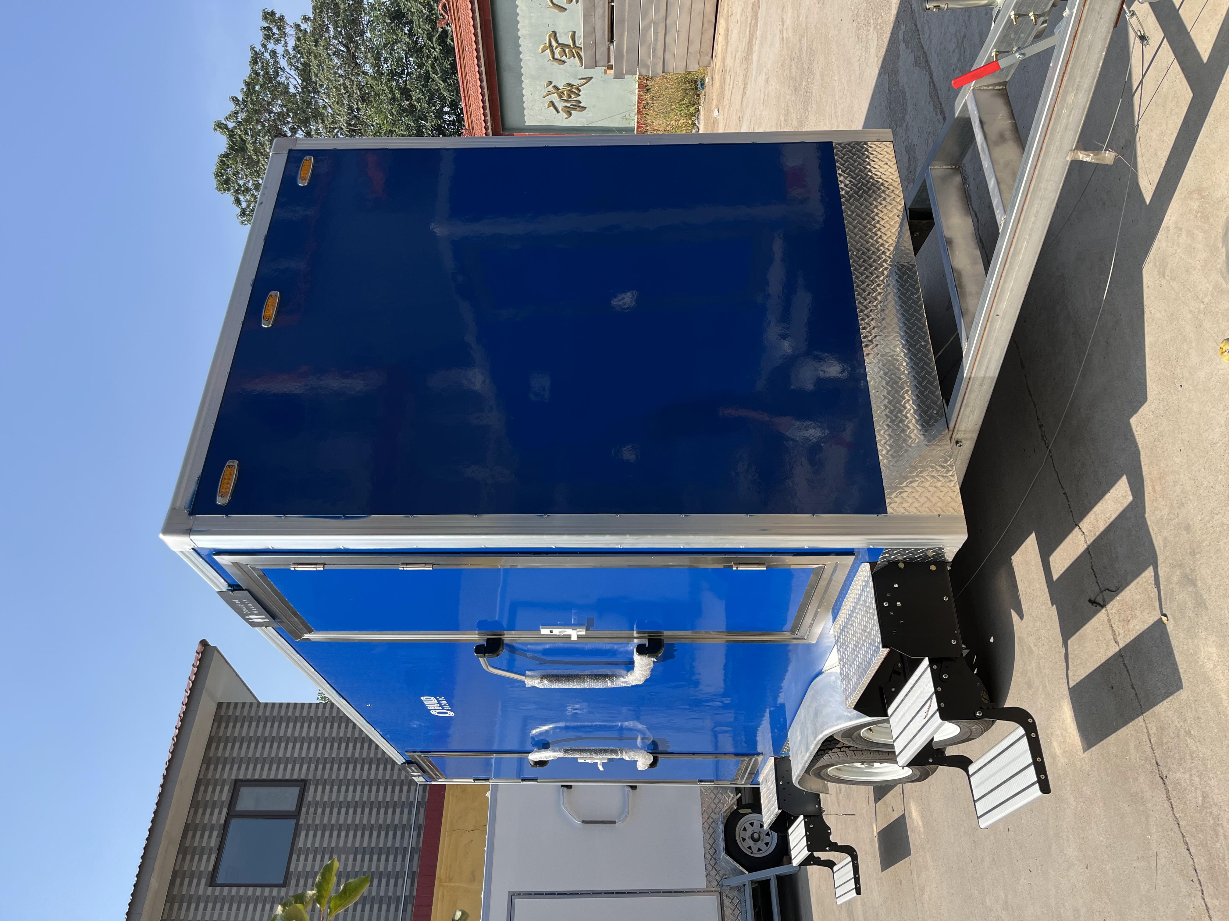 Blue Portable toilet trailer