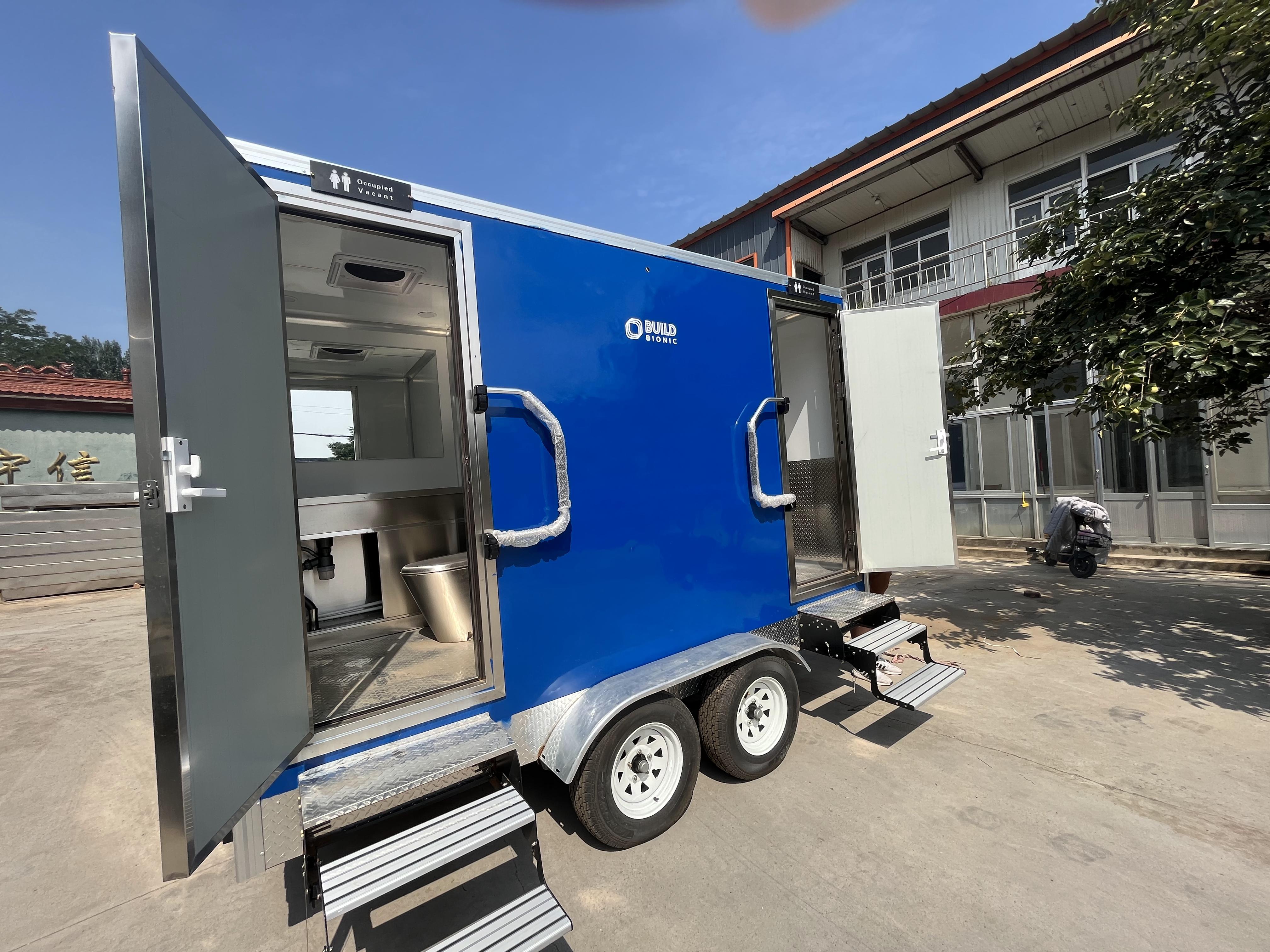 Blue Portable toilet trailer