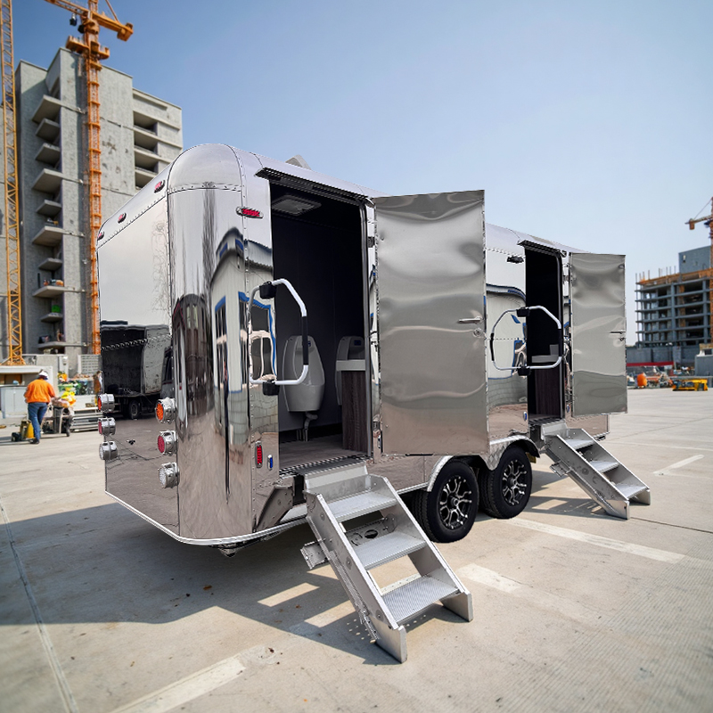 Deluxe stainless steel portable toilet trailer