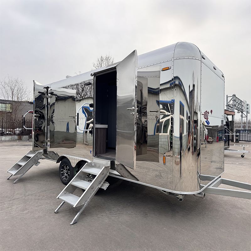Deluxe stainless steel portable toilet trailer
