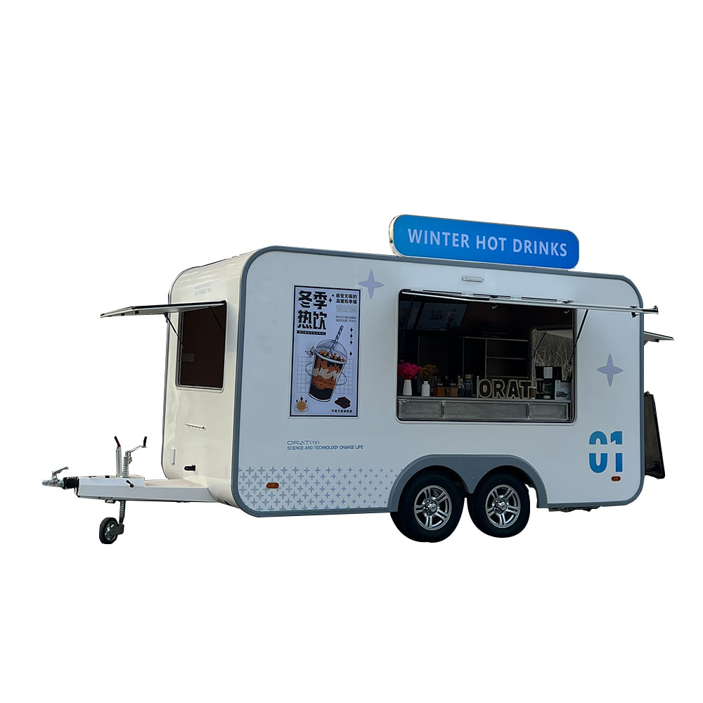 Blue and white portable food truck