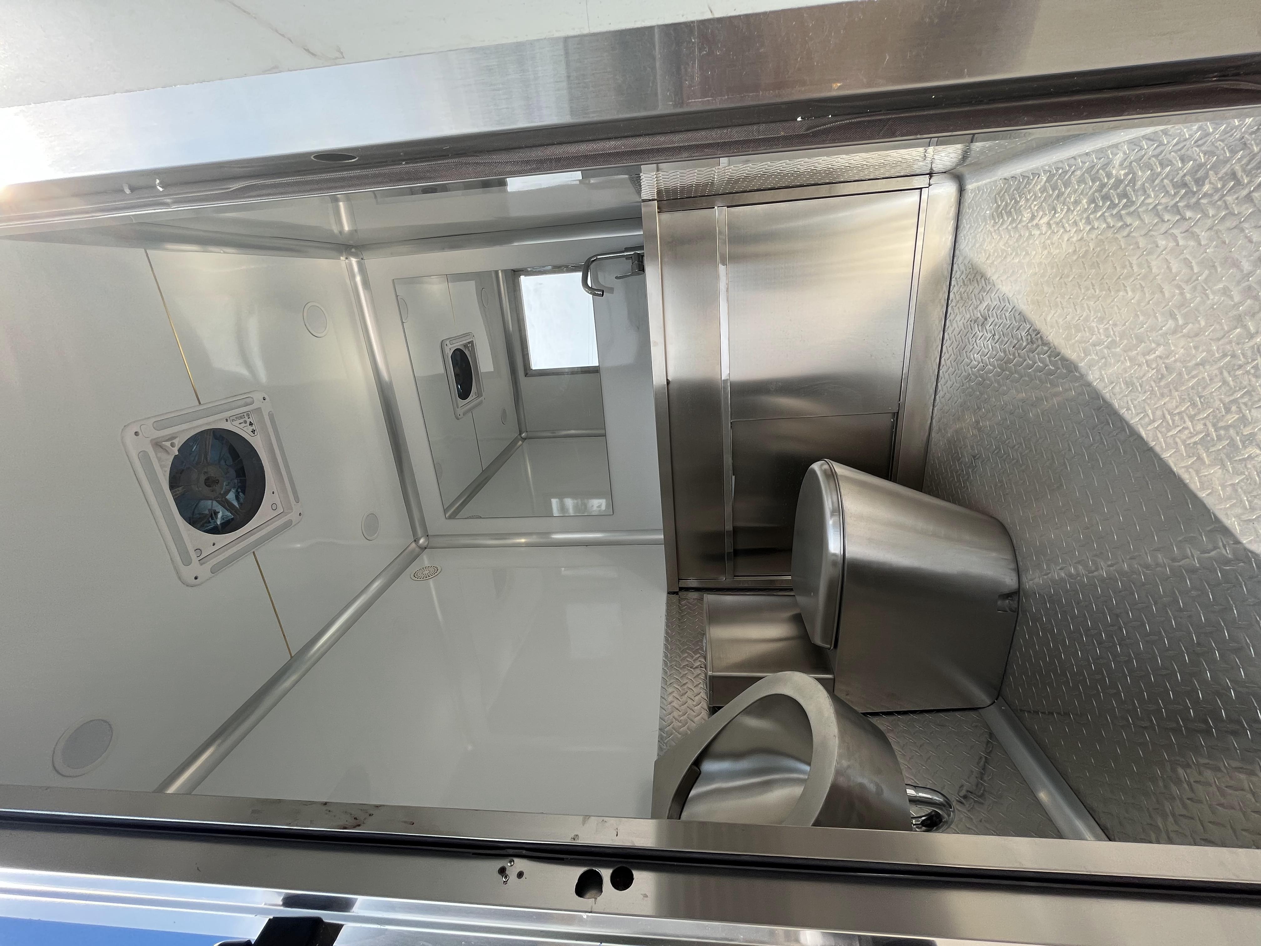 Blue Portable toilet trailer