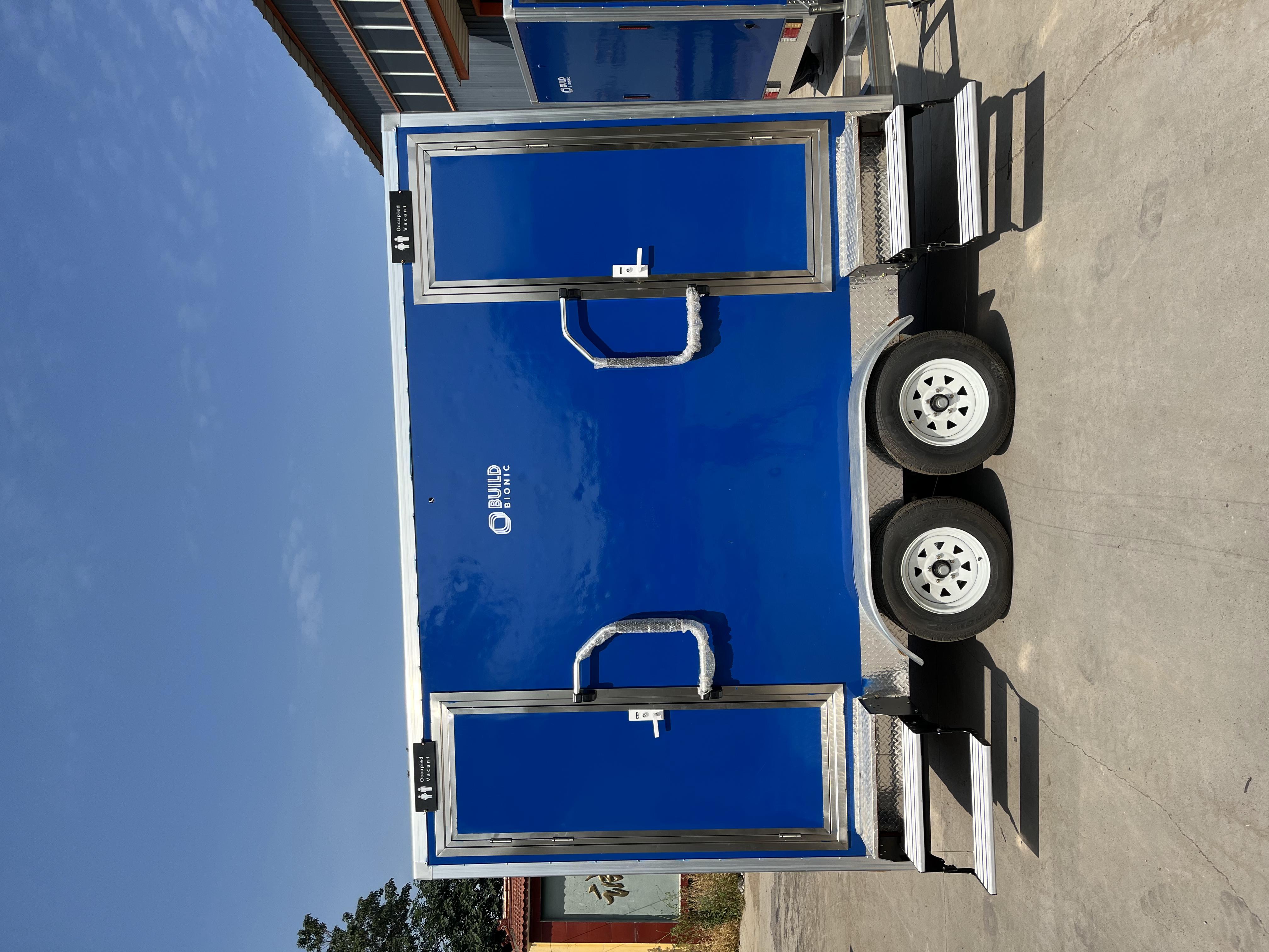 Blue Portable toilet trailer