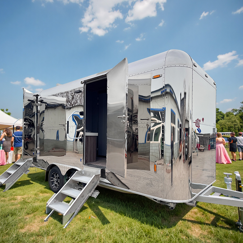 Deluxe stainless steel portable toilet trailer