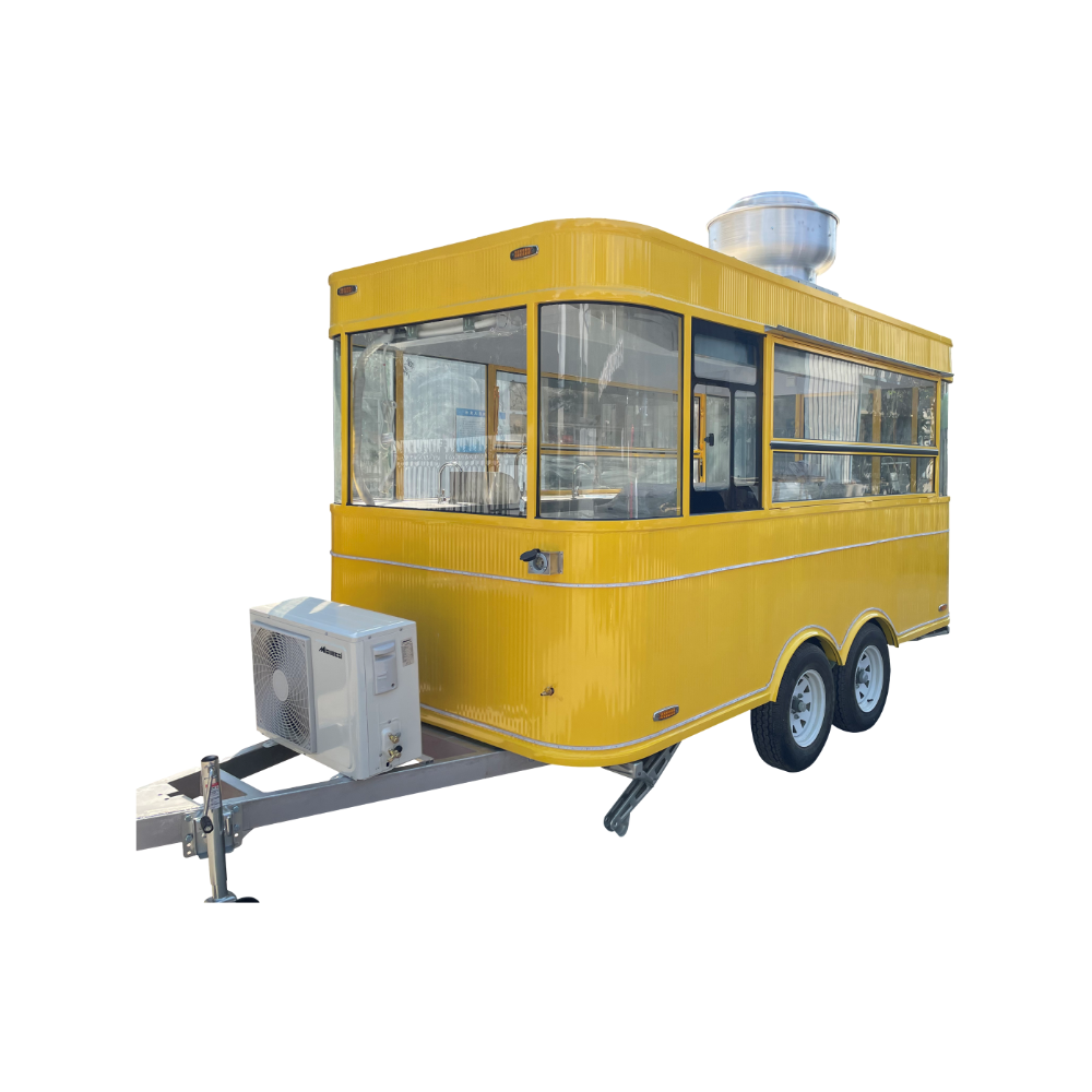Yellow four-wheel portable food truck trailer