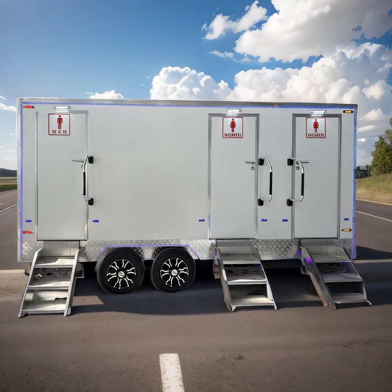 Three deluxe portable toilet trailers