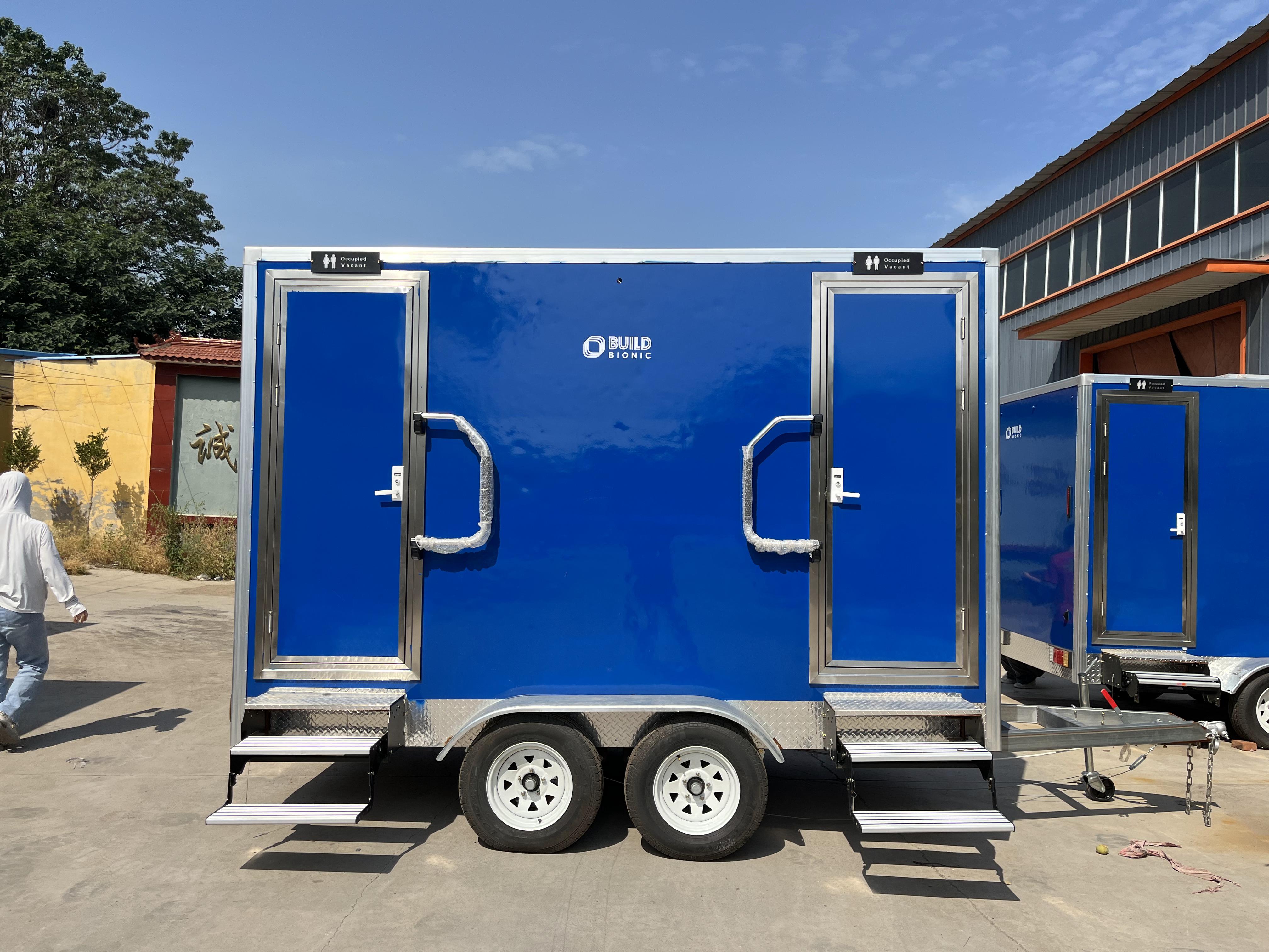 Blue Portable toilet trailer