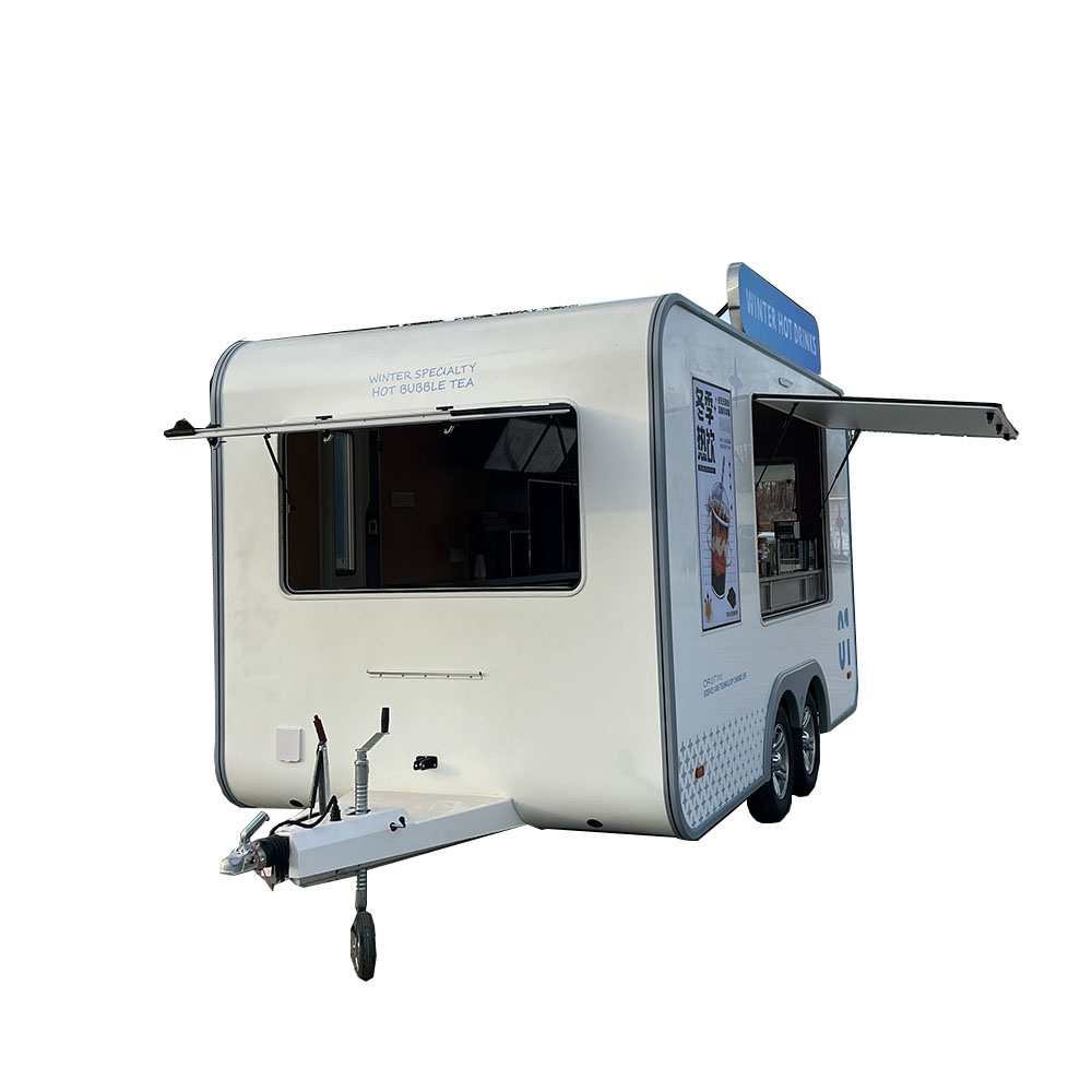 Blue and white portable food truck