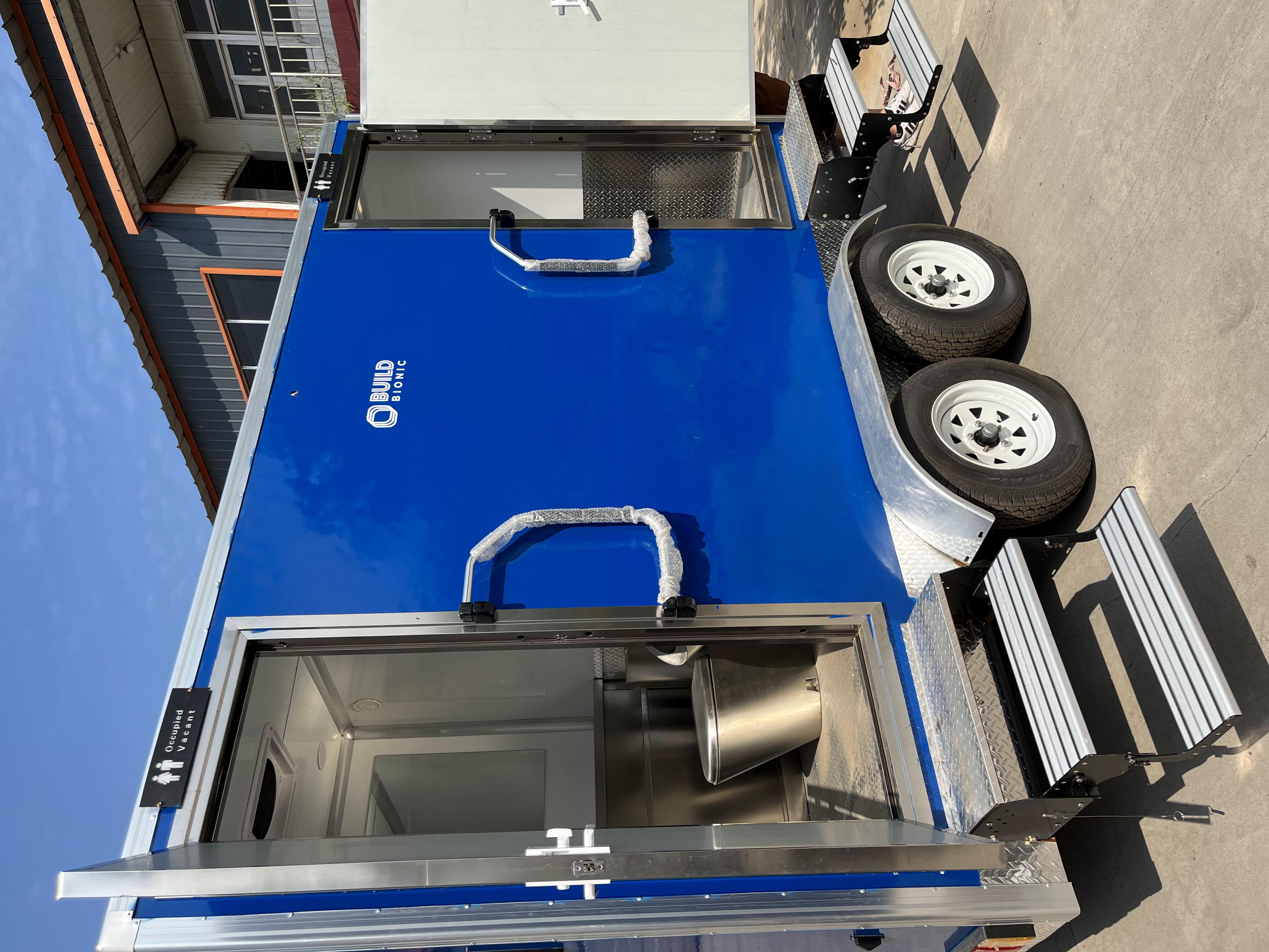 Blue Portable toilet trailer