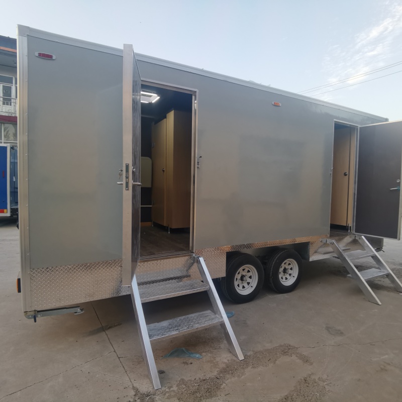 Four grey portable toilets | High appearance and dirt resistance · Easy to move · ready to use immediately after installation