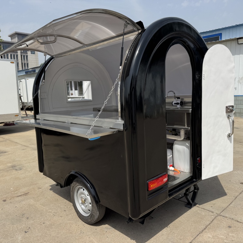 "Black small traction food cart, multi-functional integrated, meeting diverse business needs"