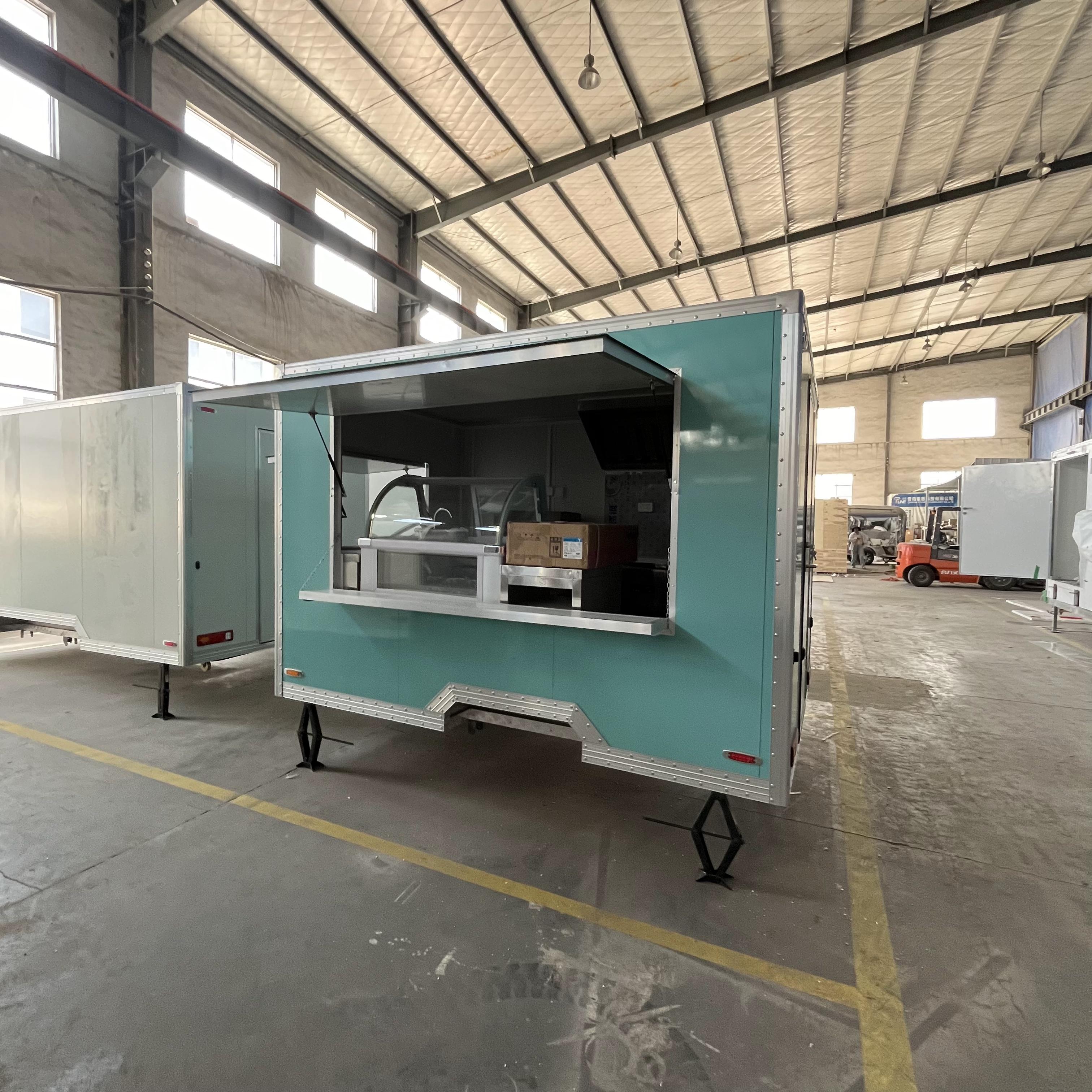 Blue-green retro food truck trailer