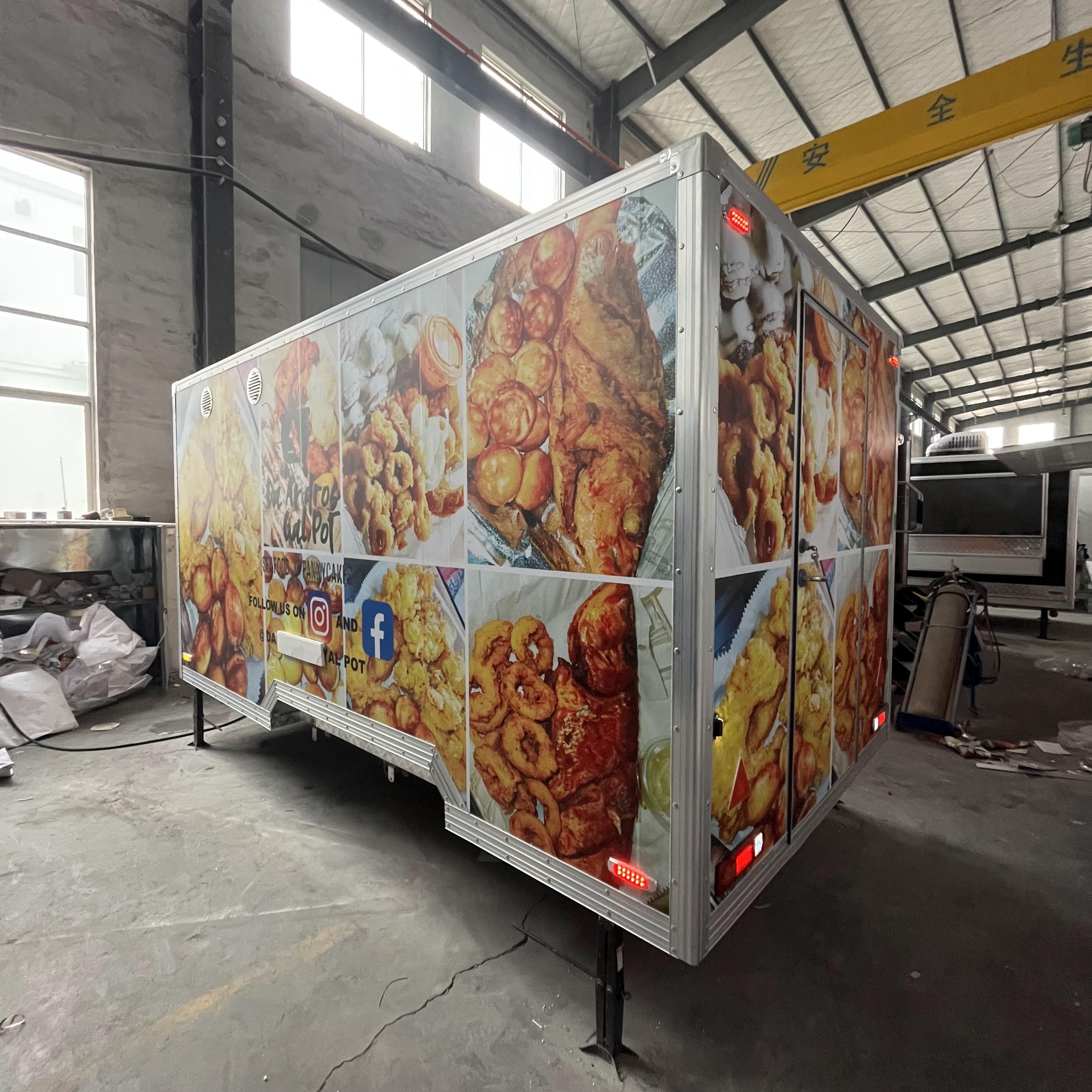 Fashionable yellow sticker trailer food truck, a new landmark of street trend food