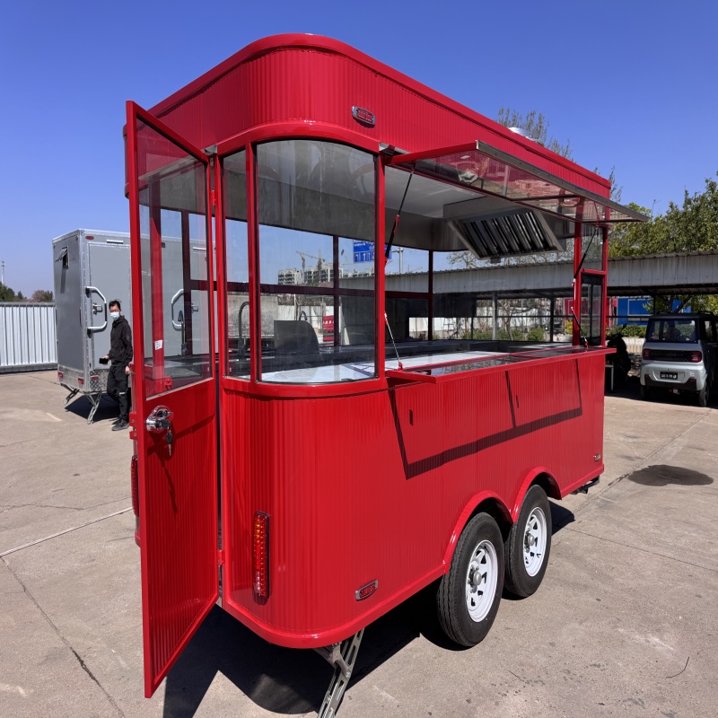 Lightweight red four-wheel food truck, easy to push and store, convenient and worry-free for street business