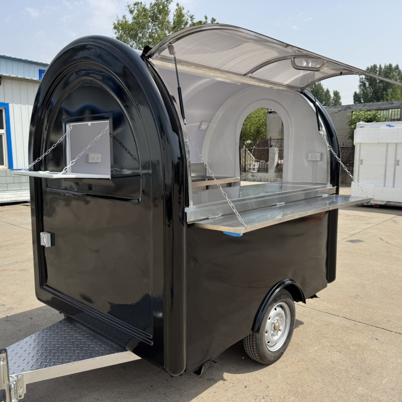 "Black small traction food cart, multi-functional integrated, meeting diverse business needs"