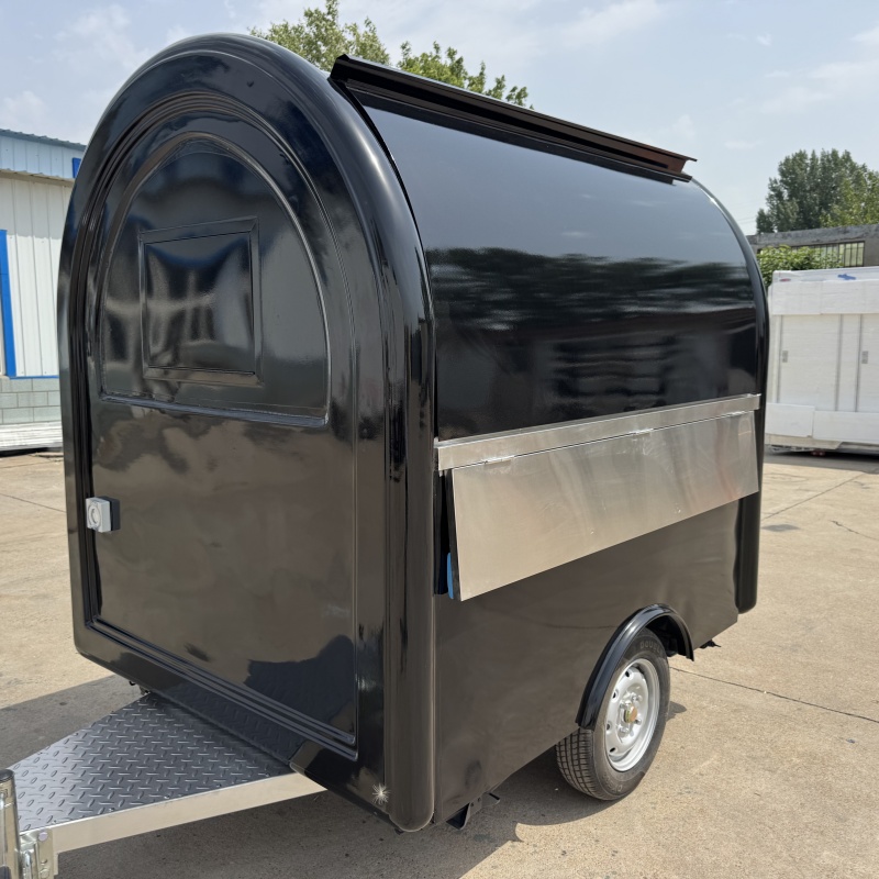 "Black small traction food cart, multi-functional integrated, meeting diverse business needs"