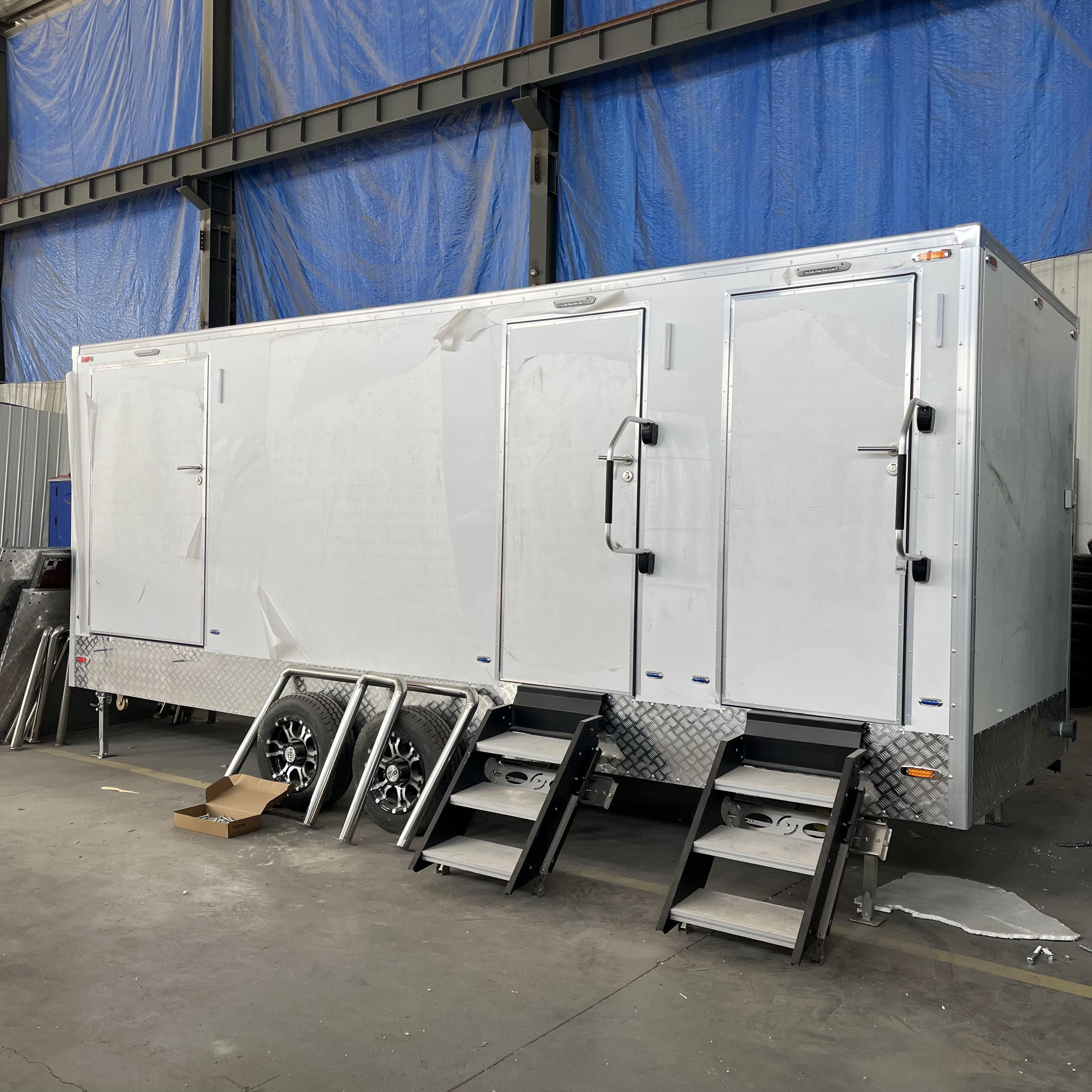The new three-room mobile toilet trailer is easy to tow and creates a comfortable toilet experience