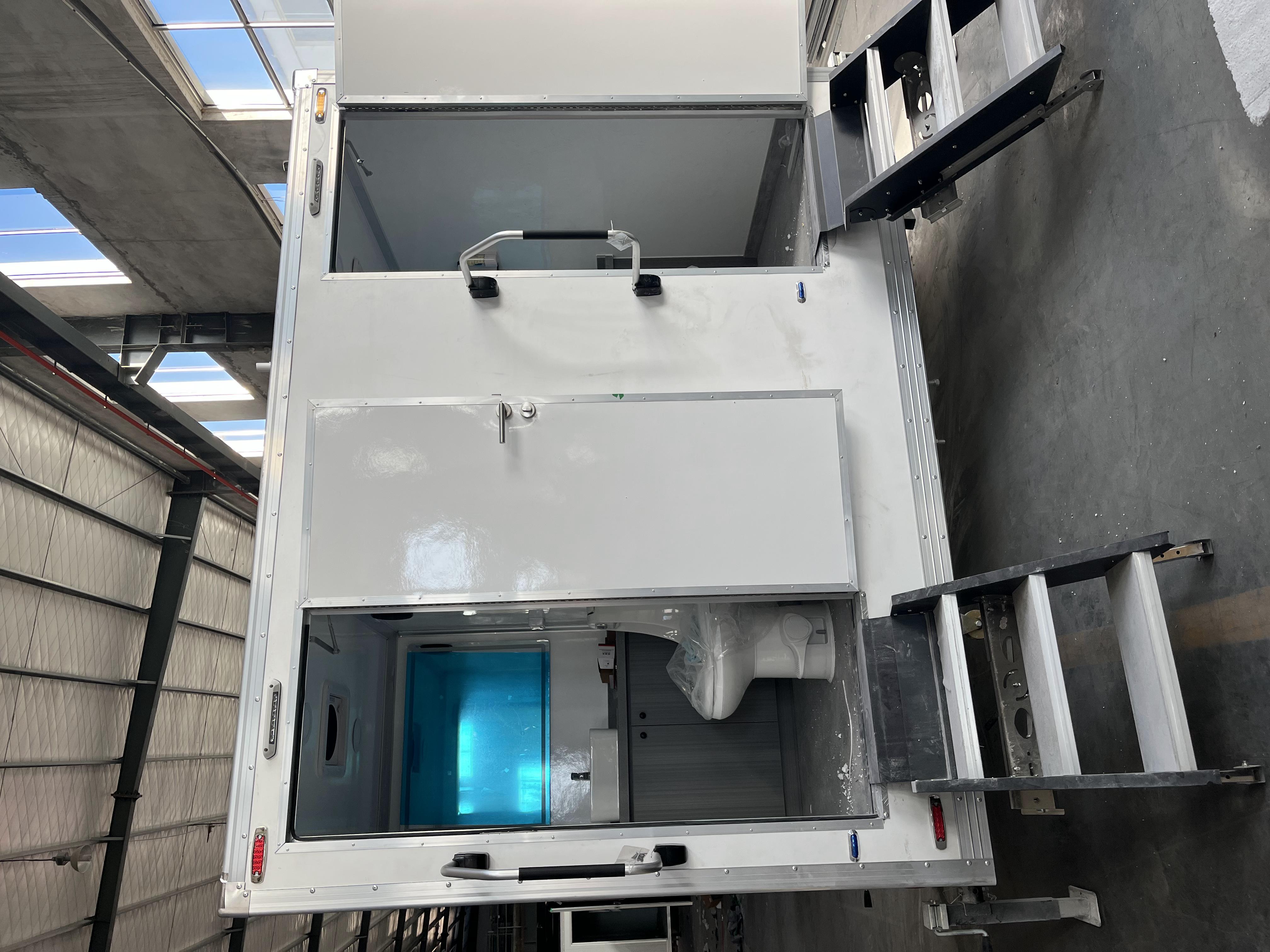 Mobile double toilet white trailer | Two independent bathrooms + waterproof floor + ventilation system for more comfortable outdoor use