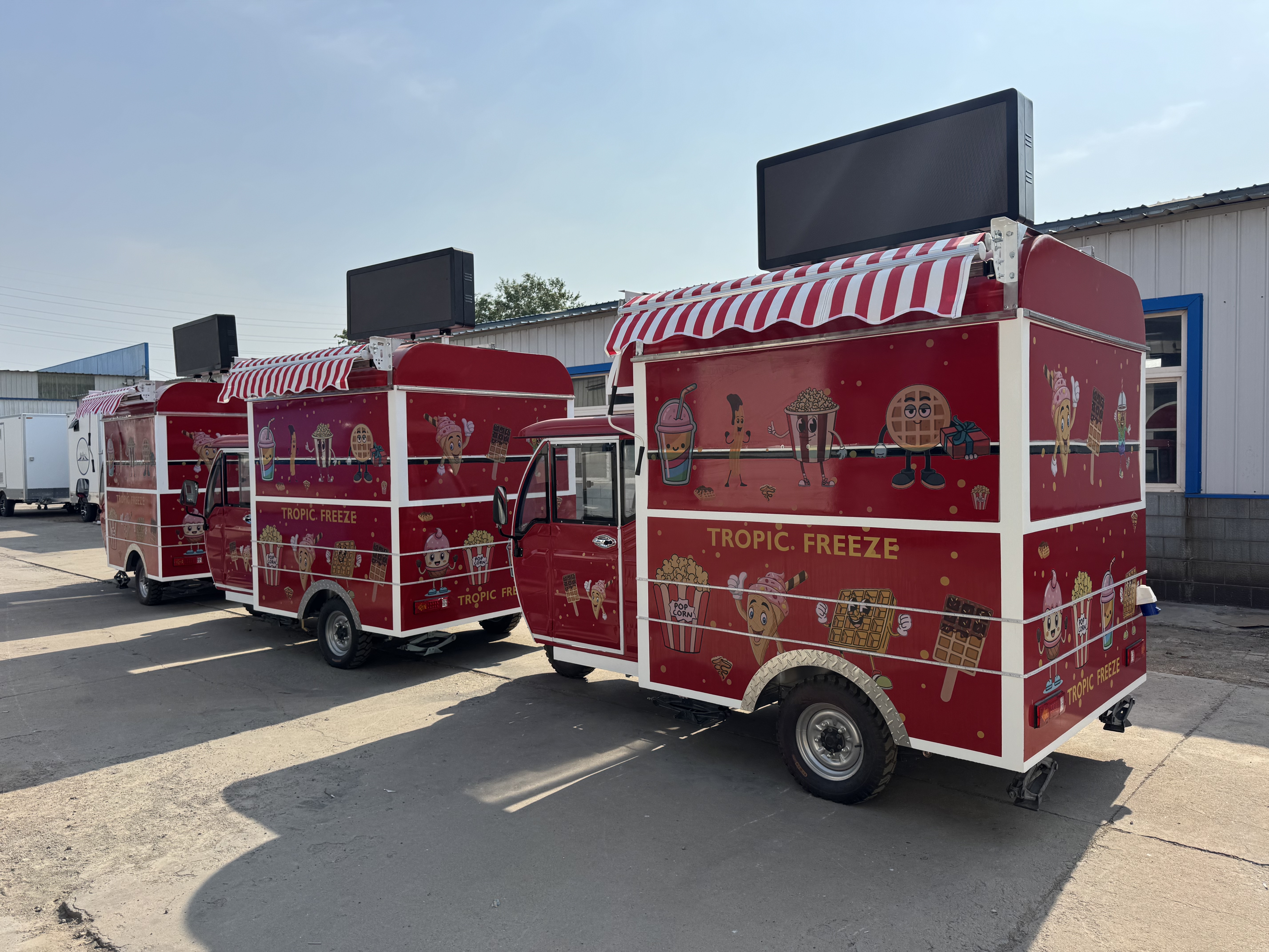 Red multi-functional popcorn food cart trailer popcorn machine + cotton candy machine + storage cabinet with LED light box Night market snack cart/children's party mobile dessert station