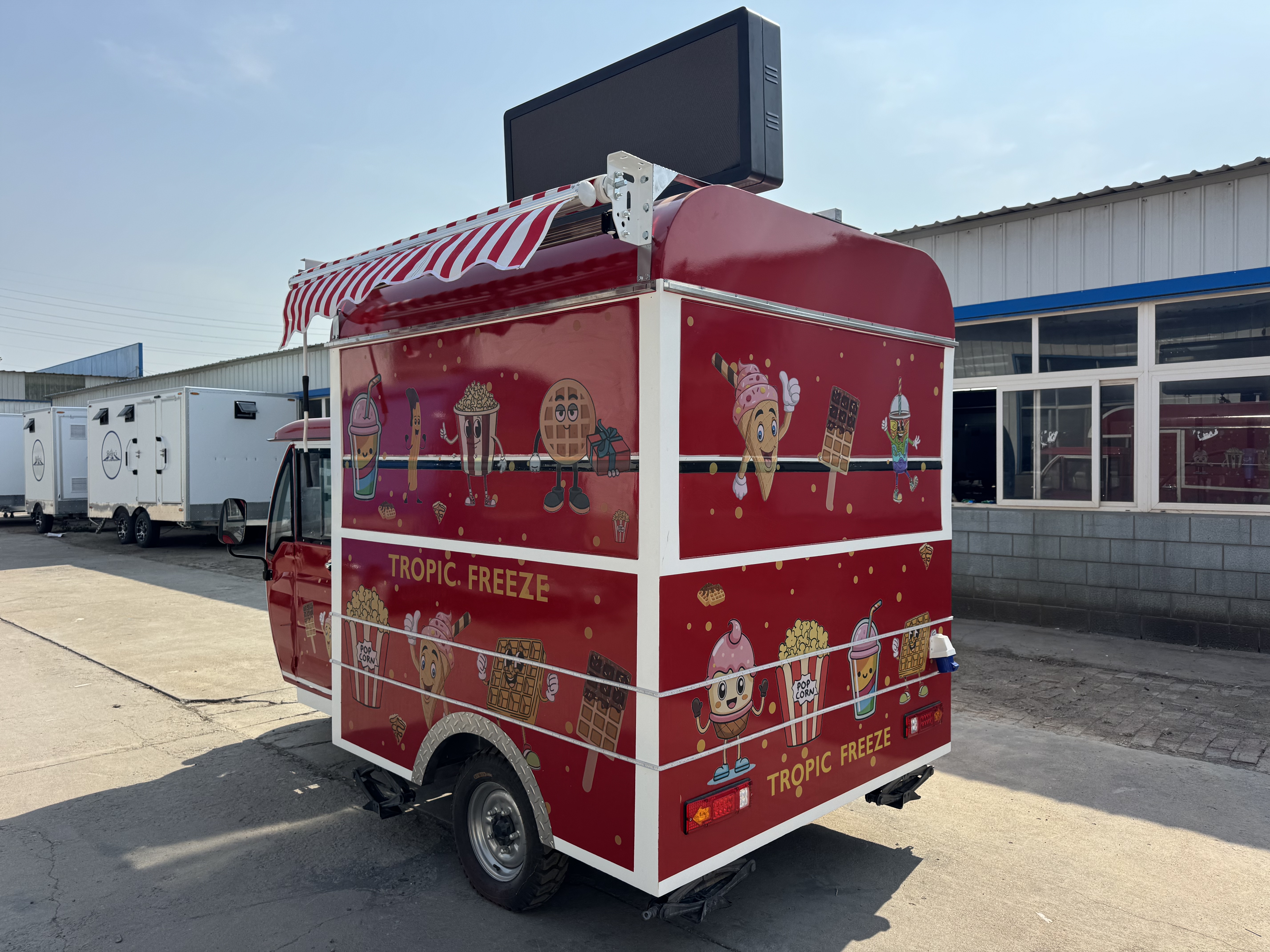 Red multi-functional popcorn food cart trailer popcorn machine + cotton candy machine + storage cabinet with LED light box Night market snack cart/children's party mobile dessert station