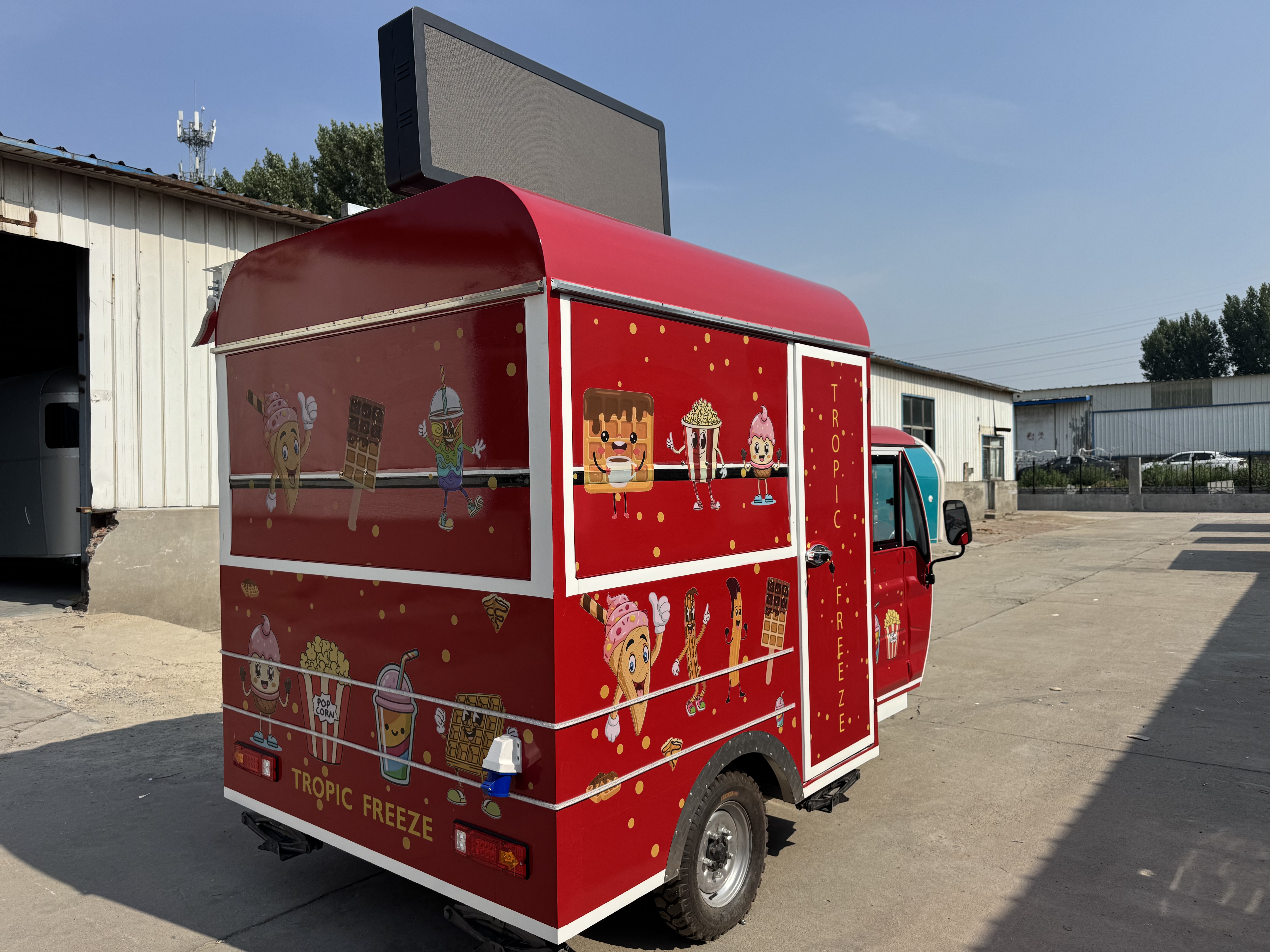 Red multi-functional popcorn food cart trailer popcorn machine + cotton candy machine + storage cabinet with LED light box Night market snack cart/children's party mobile dessert station