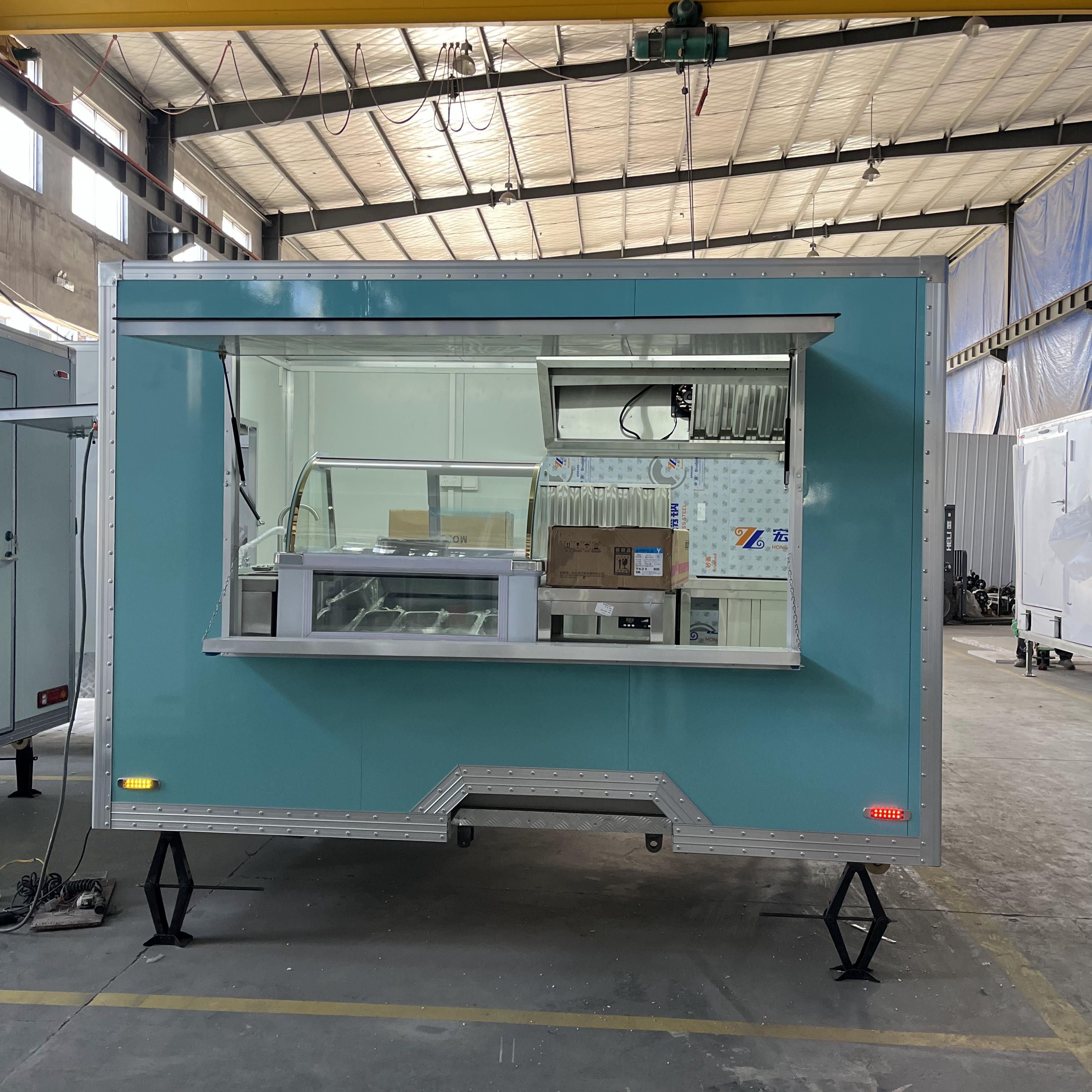Blue retro food truck trailer | Mobile food stall/market stall/camping food truck with portable folding design