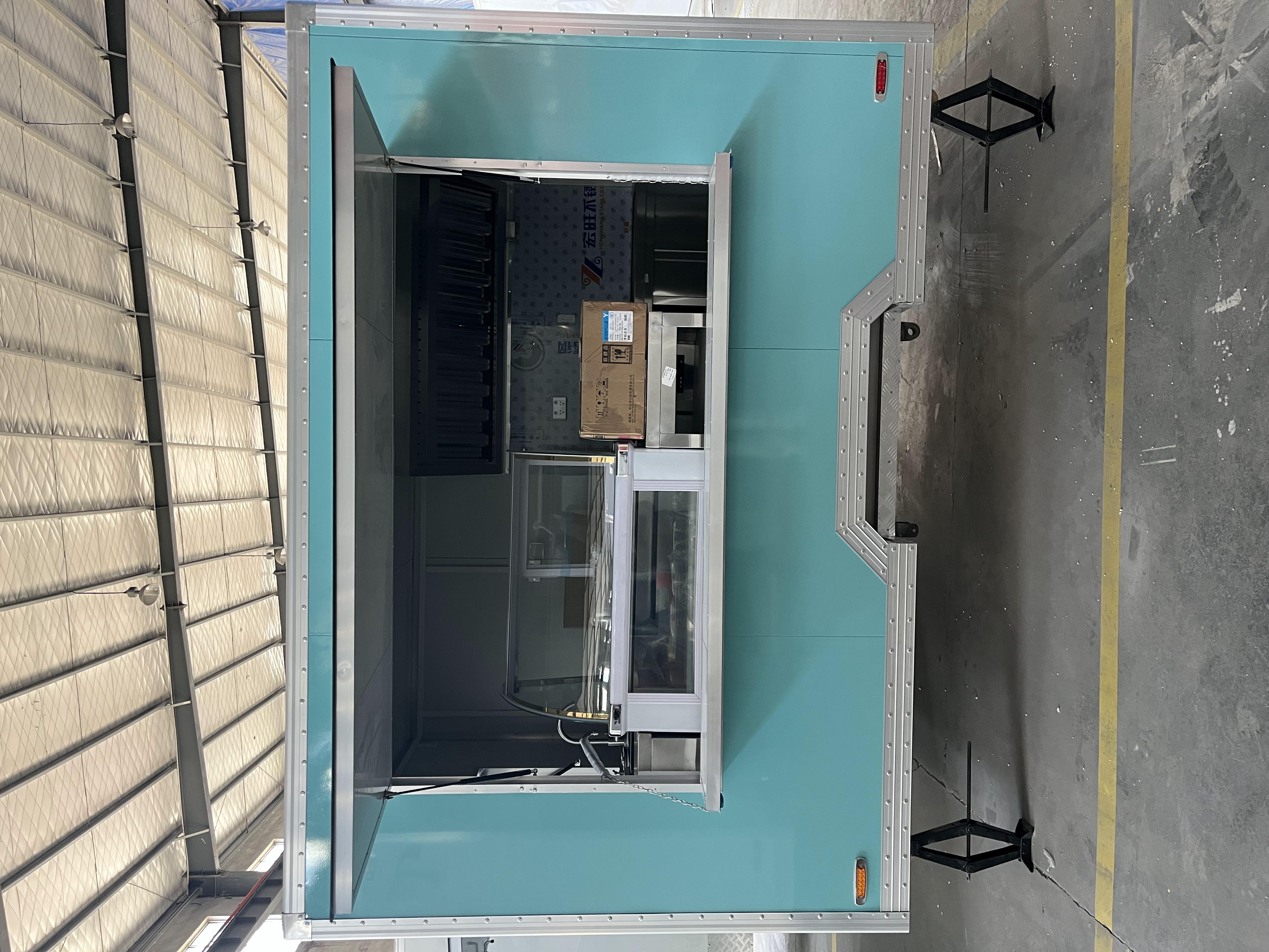 Blue retro food truck trailer | Mobile food stall/market stall/camping food truck with portable folding design