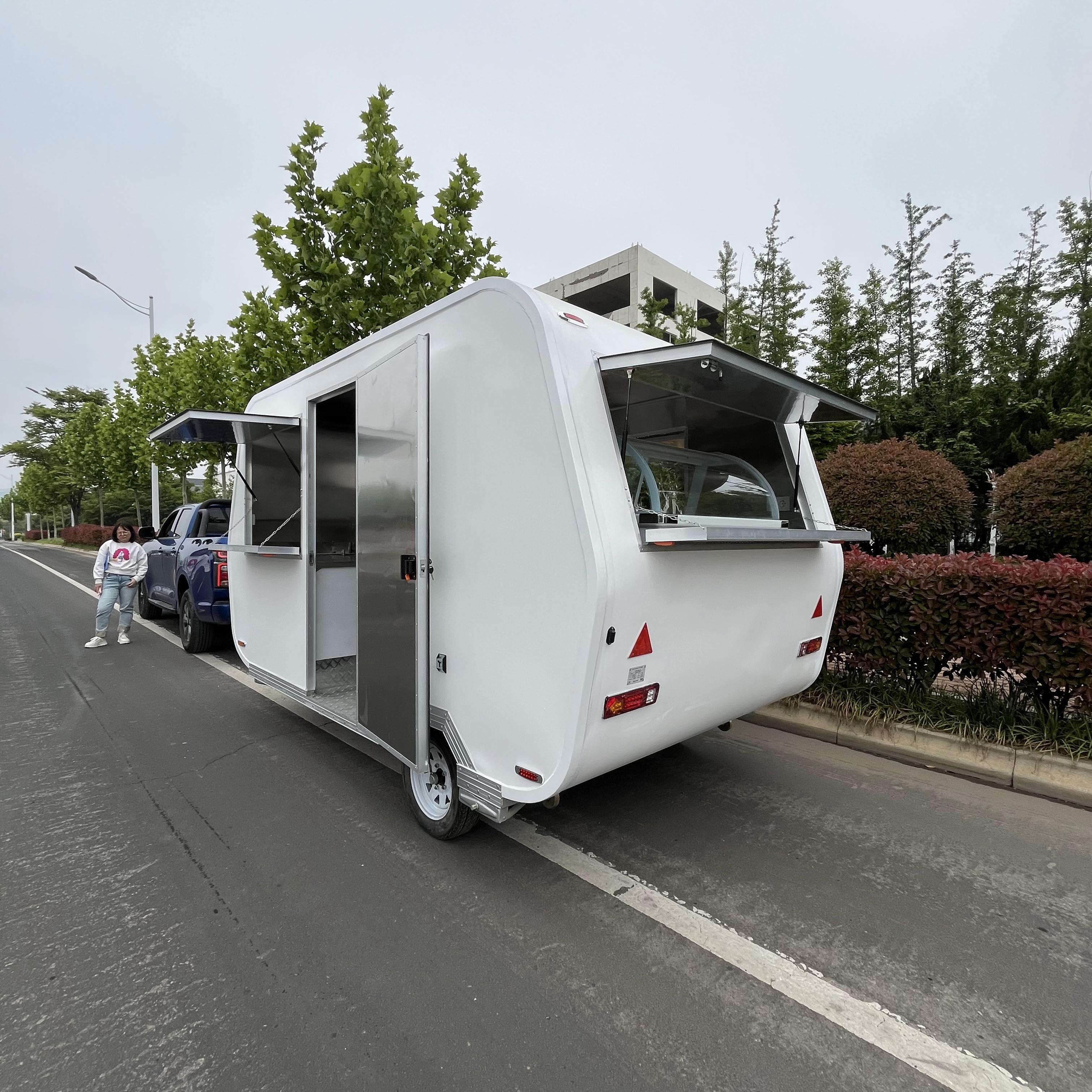White irregular-shaped trailer | Folding and lifting design · Mobile shop that can be towed and gone