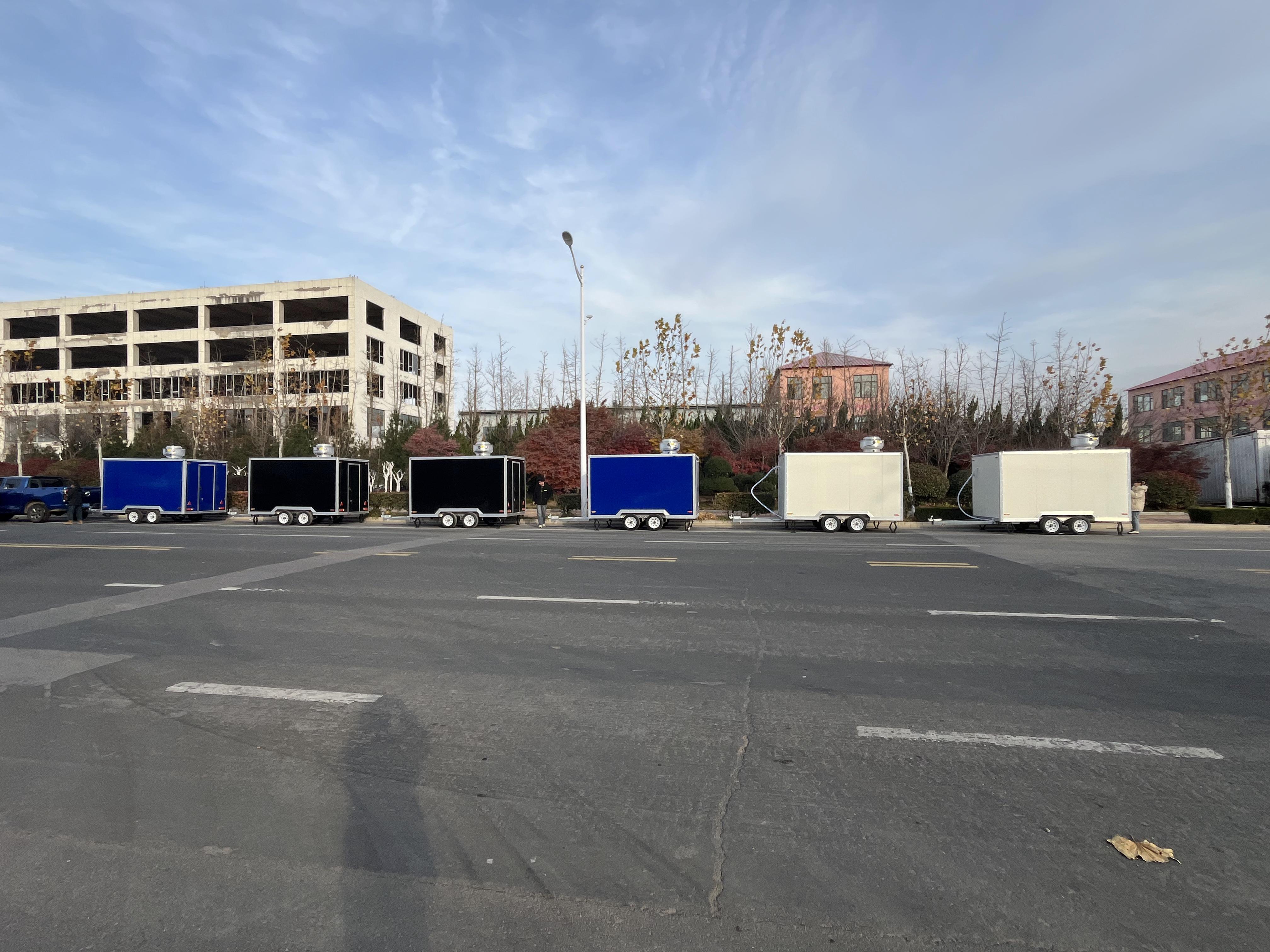 Fresh Blue Melody Food Truck Trailer: A mobile food station with a light and fresh style