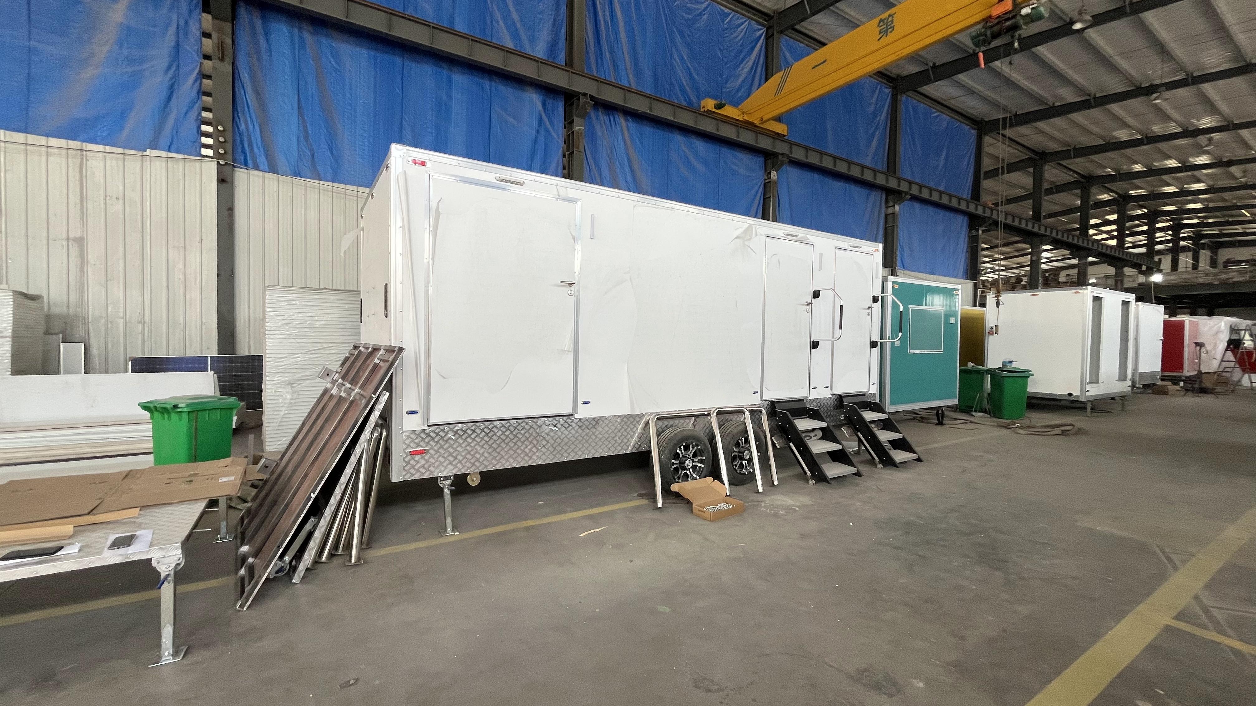 Disabled mobile toilet trailer folding barrier-free toilet with self-cleaning system for sewage storage, flood control and disaster relief/emergency facilities for field operations