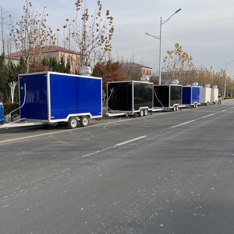 Fresh Blue Melody Food Truck Trailer: A mobile food station with a light and fresh style
