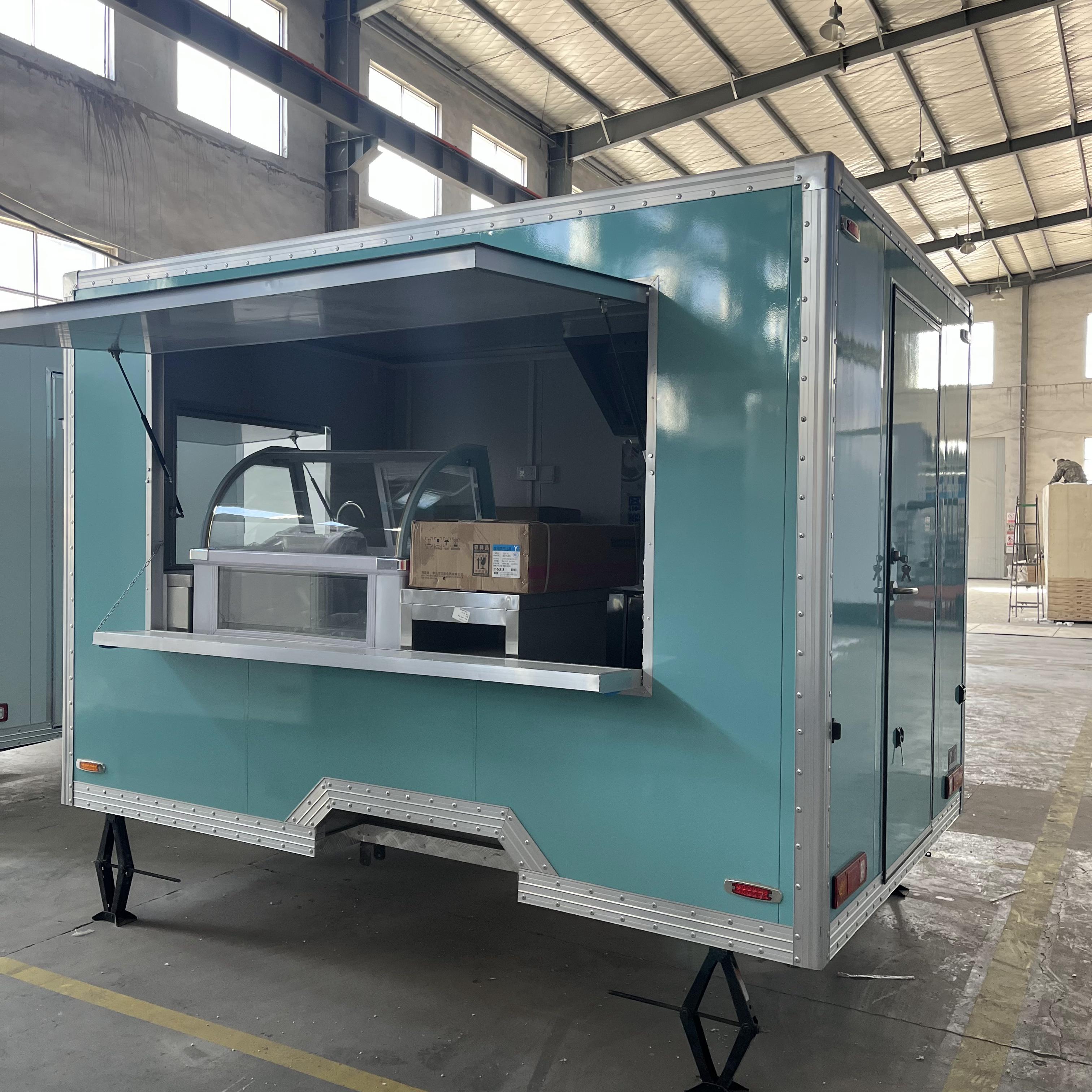 Blue retro food truck trailer | Mobile food stall/market stall/camping food truck with portable folding design