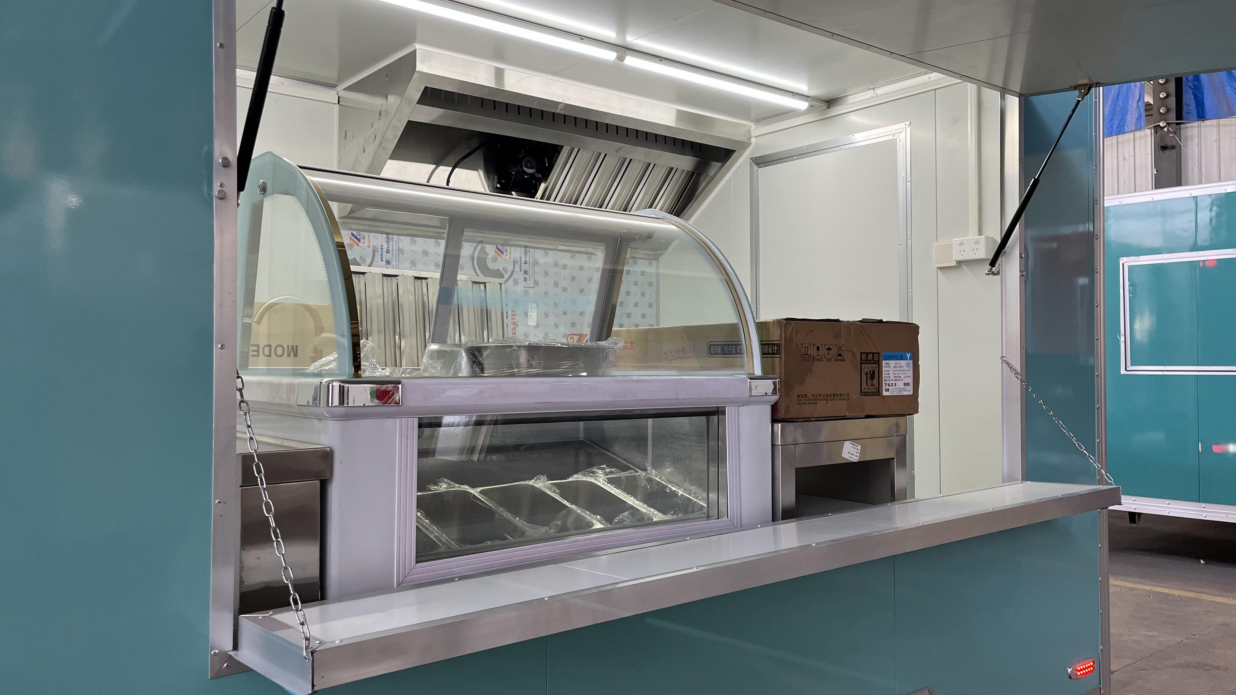 Blue retro food truck trailer | Mobile food stall/market stall/camping food truck with portable folding design