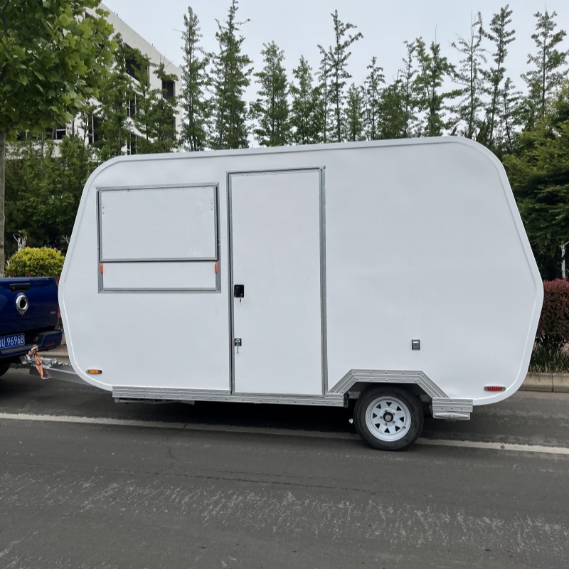 White irregular-shaped trailer | Folding and lifting design · Mobile shop that can be towed and gone