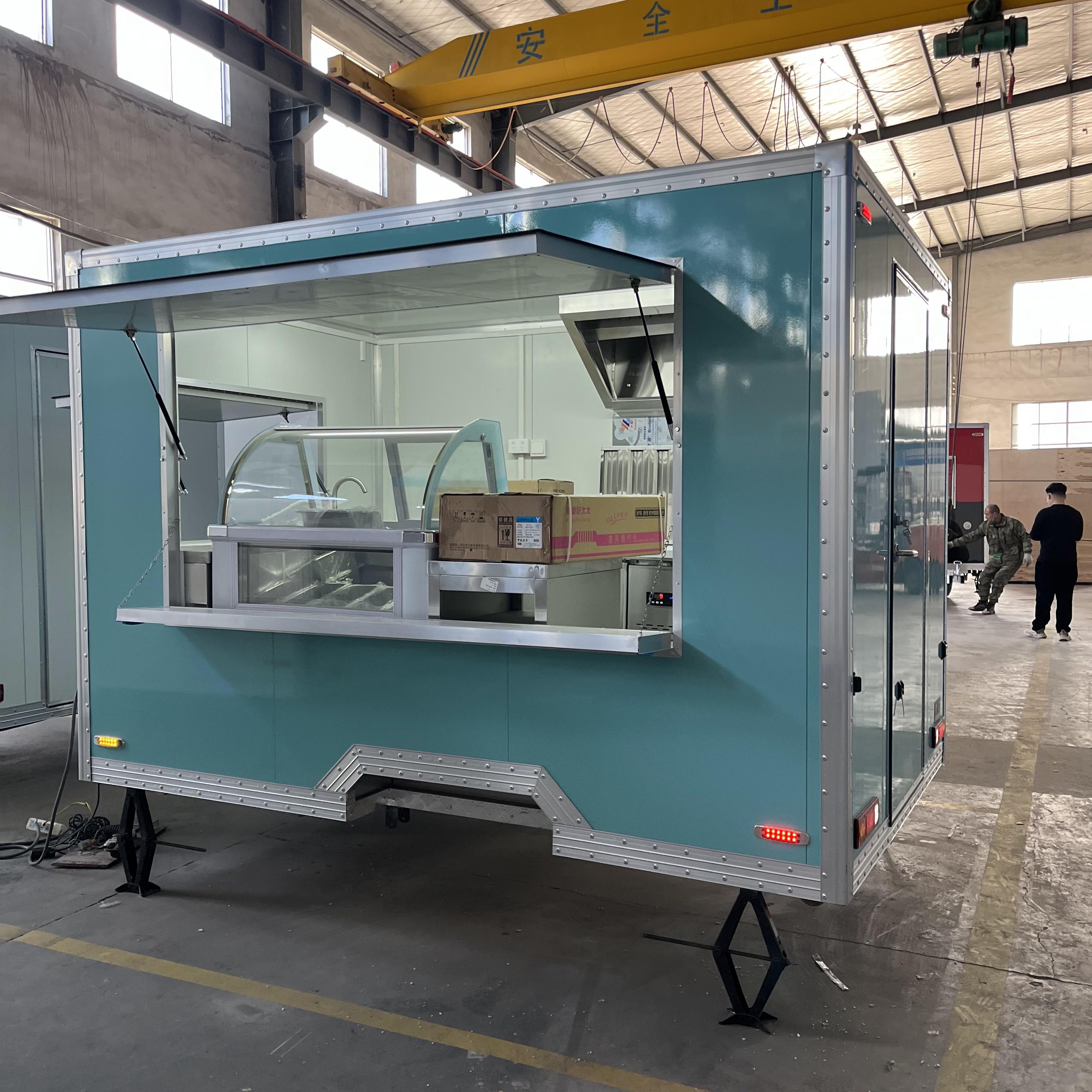 Blue retro food truck trailer | Mobile food stall/market stall/camping food truck with portable folding design