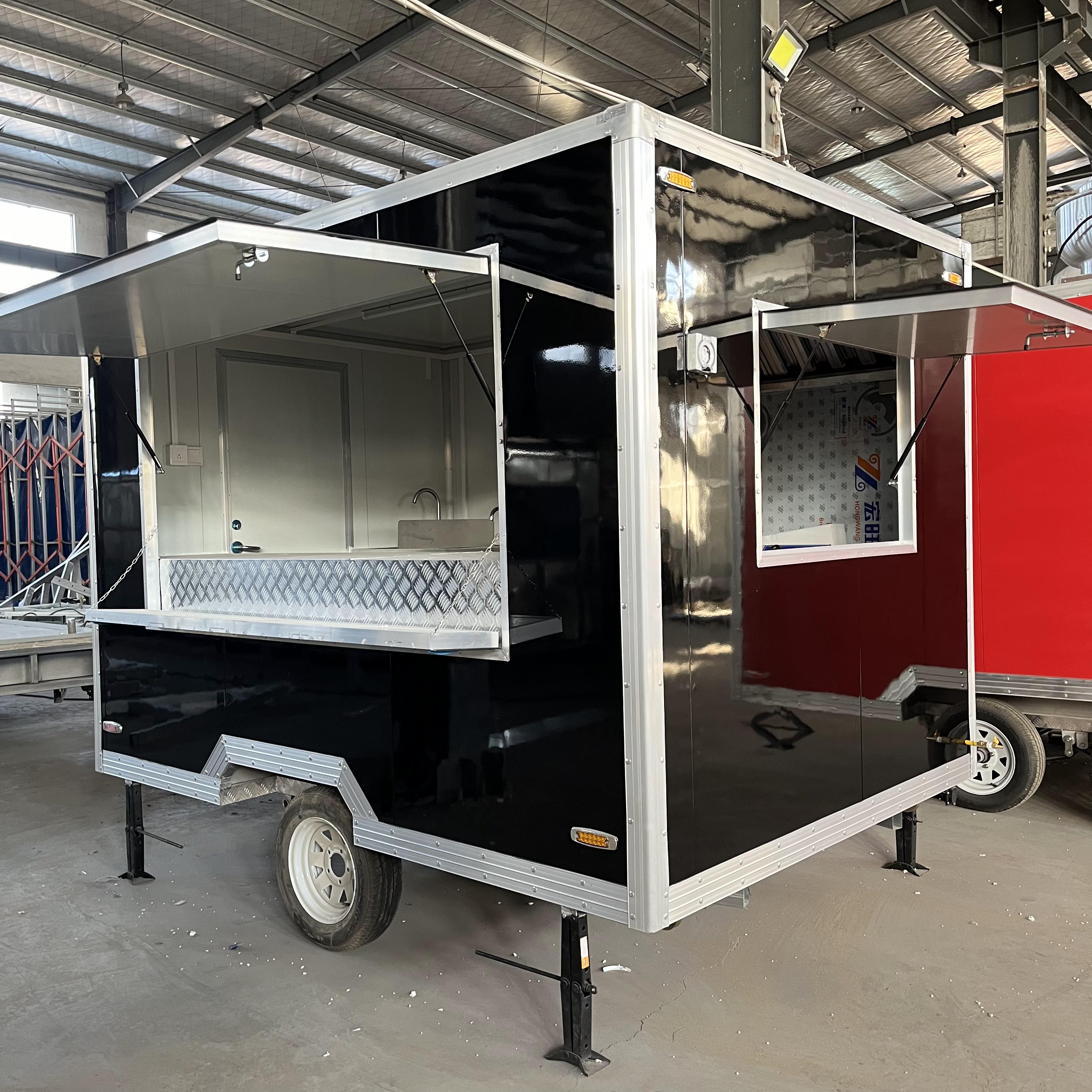 Black square mobile food truck trailer: Minimalist design + flexible movement, an eye-catching food station on the street