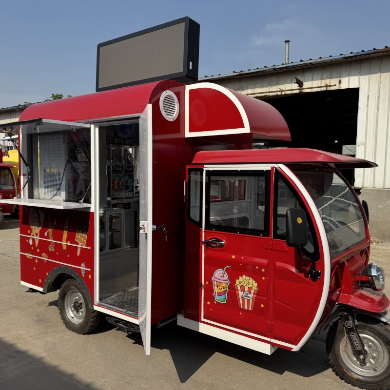 Red multi-functional popcorn food cart trailer popcorn machine + cotton candy machine + storage cabinet with LED light box Night market snack cart/children's party mobile dessert station
