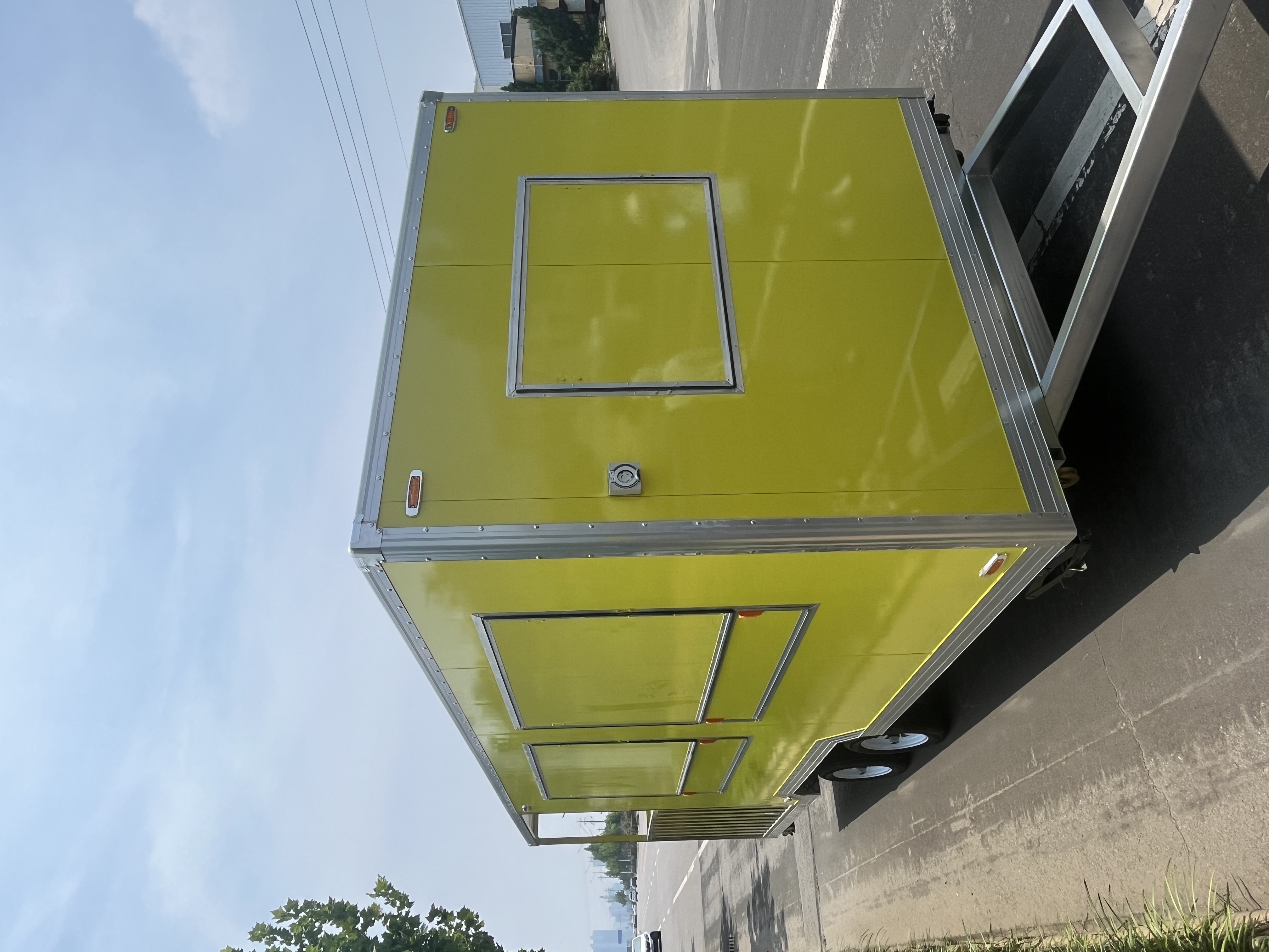 Light green portable and mobile food truck trailer, a great helper for setting up stalls and camping
