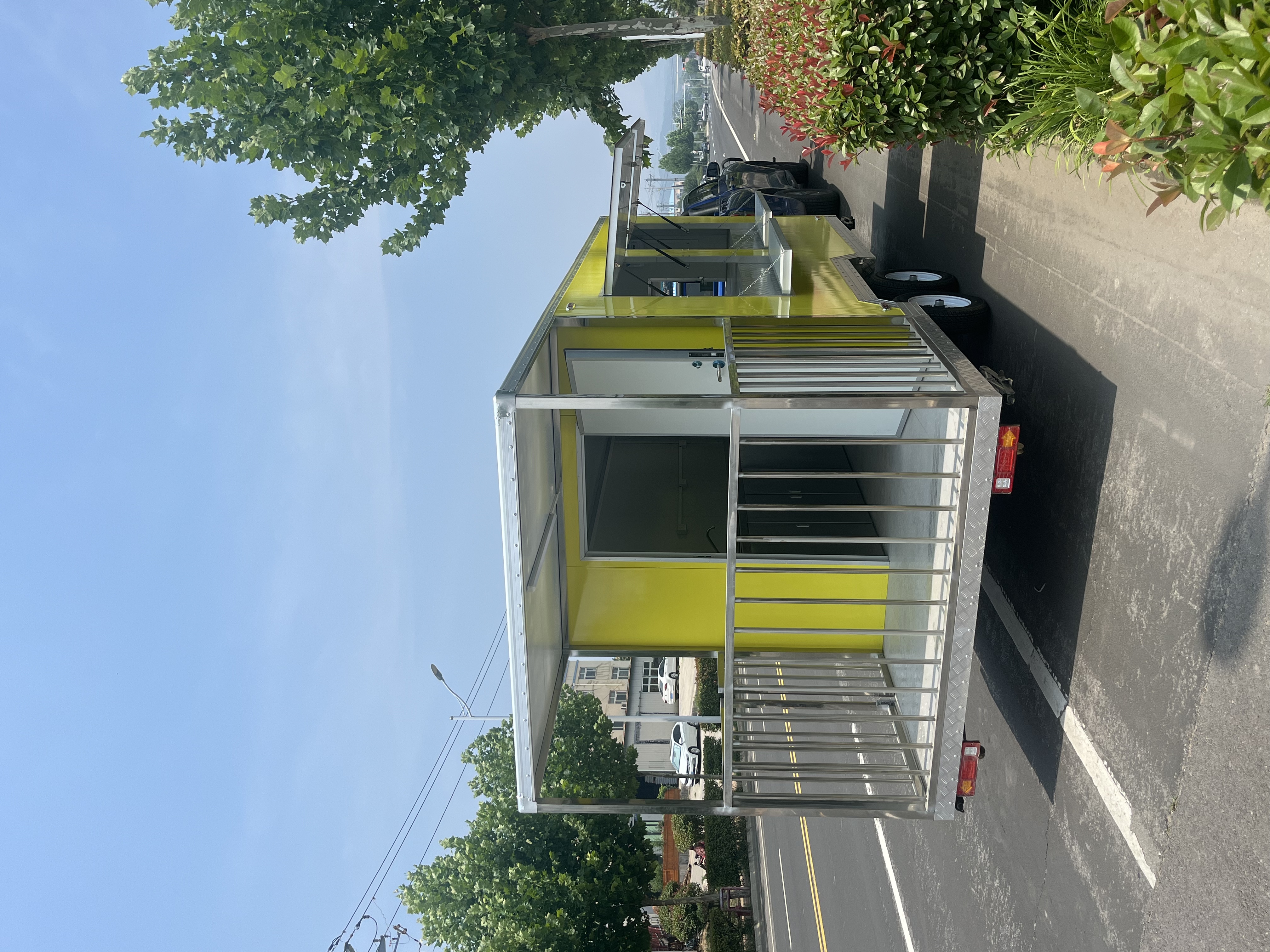 Light green portable and mobile food truck trailer, a great helper for setting up stalls and camping