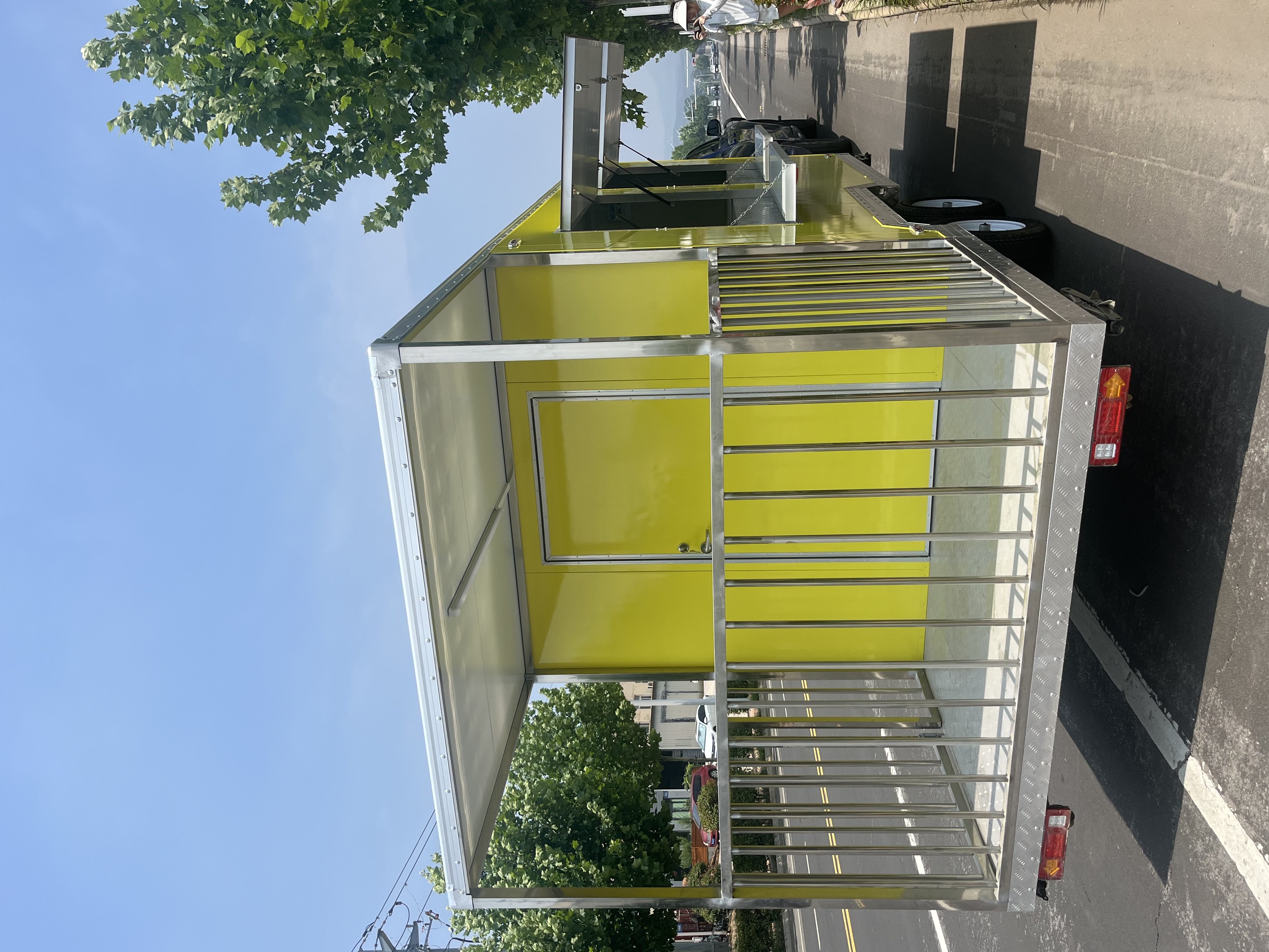 Light green portable and mobile food truck trailer, a great helper for setting up stalls and camping
