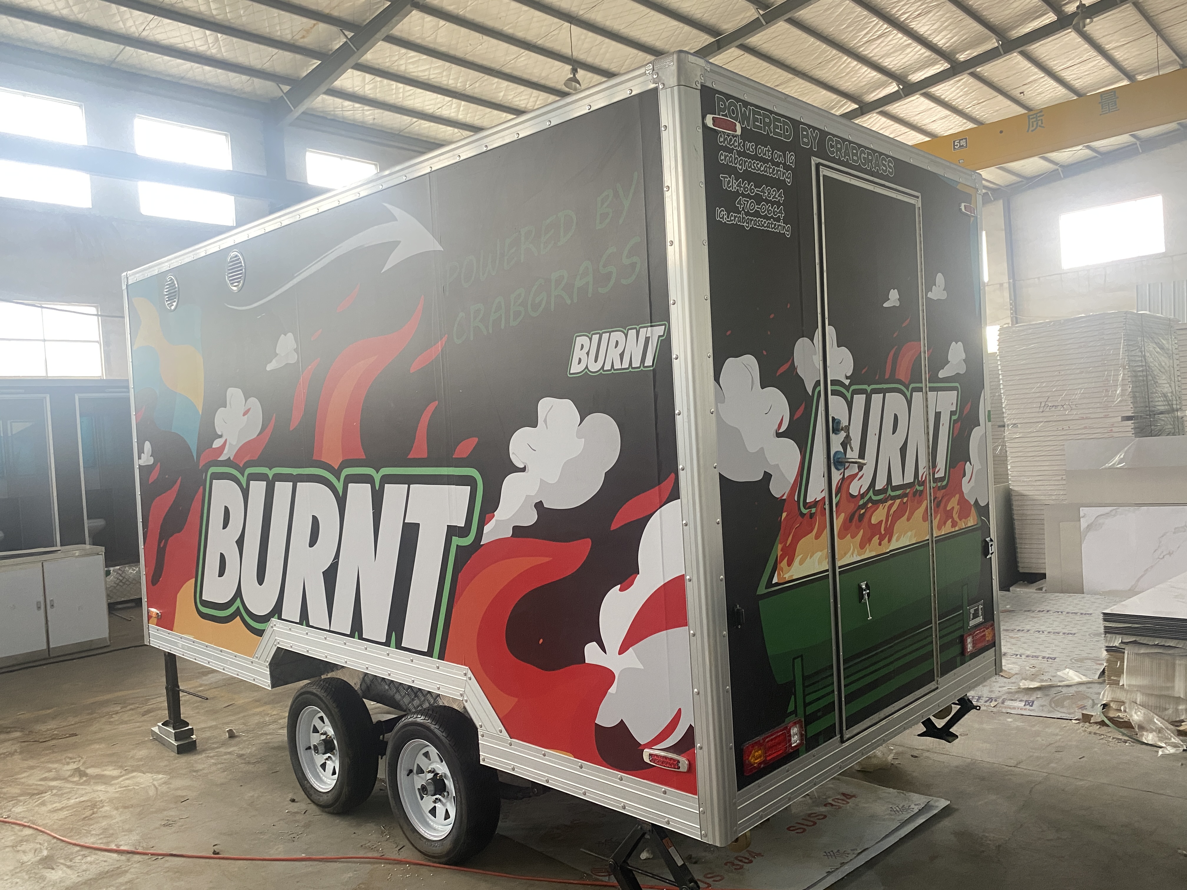 Trendy flame graffiti mobile food truck trailer, an eye-catching tool for street food business